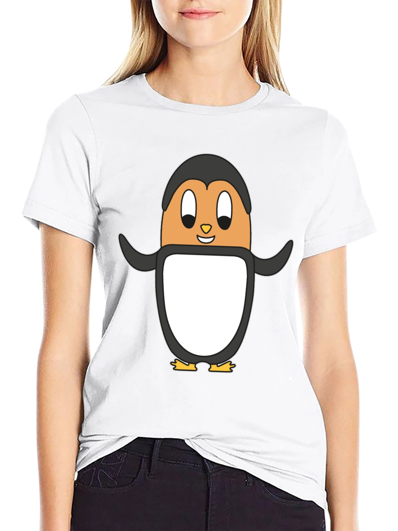Cartoon Penguin Graphic Tee - Black Cotton Casual Shirt