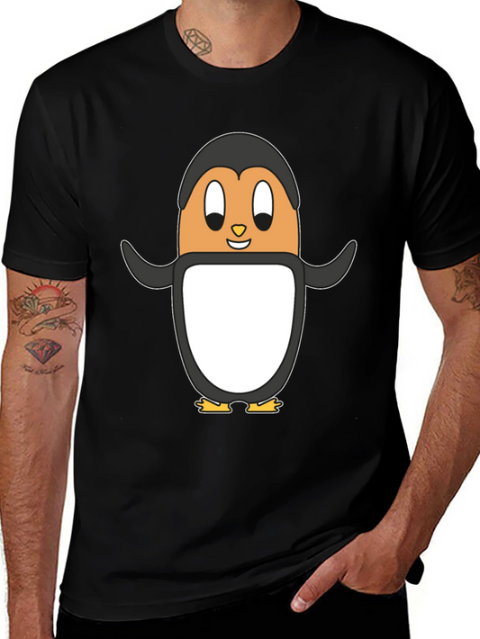 Cartoon Penguin Graphic Tee - Black Cotton Casual Shirt