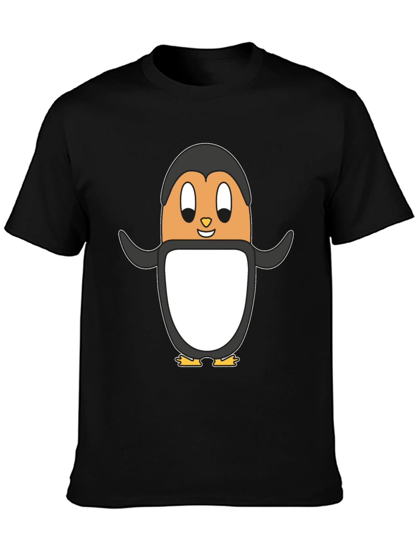 Cartoon Penguin Graphic Tee - Black Cotton Casual Shirt