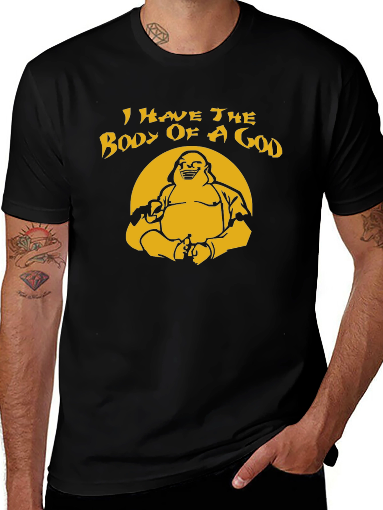 Humorous Body of a God Graphic T-Shirt