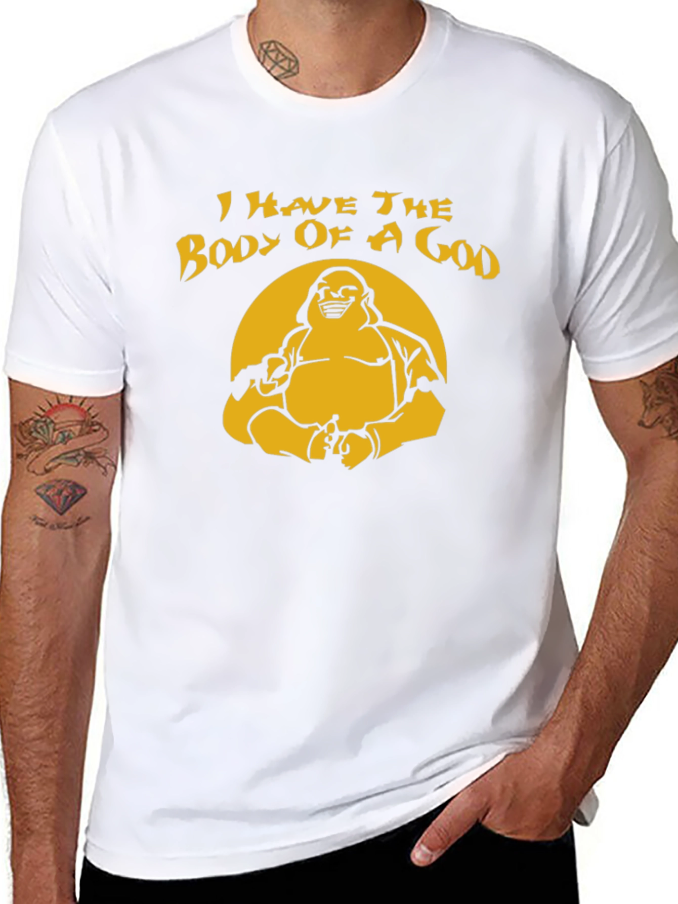 Humorous Body of a God Graphic T-Shirt