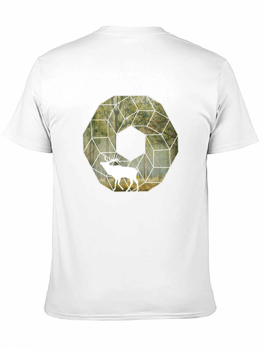 Geometric Deer Graphic Tee - Black