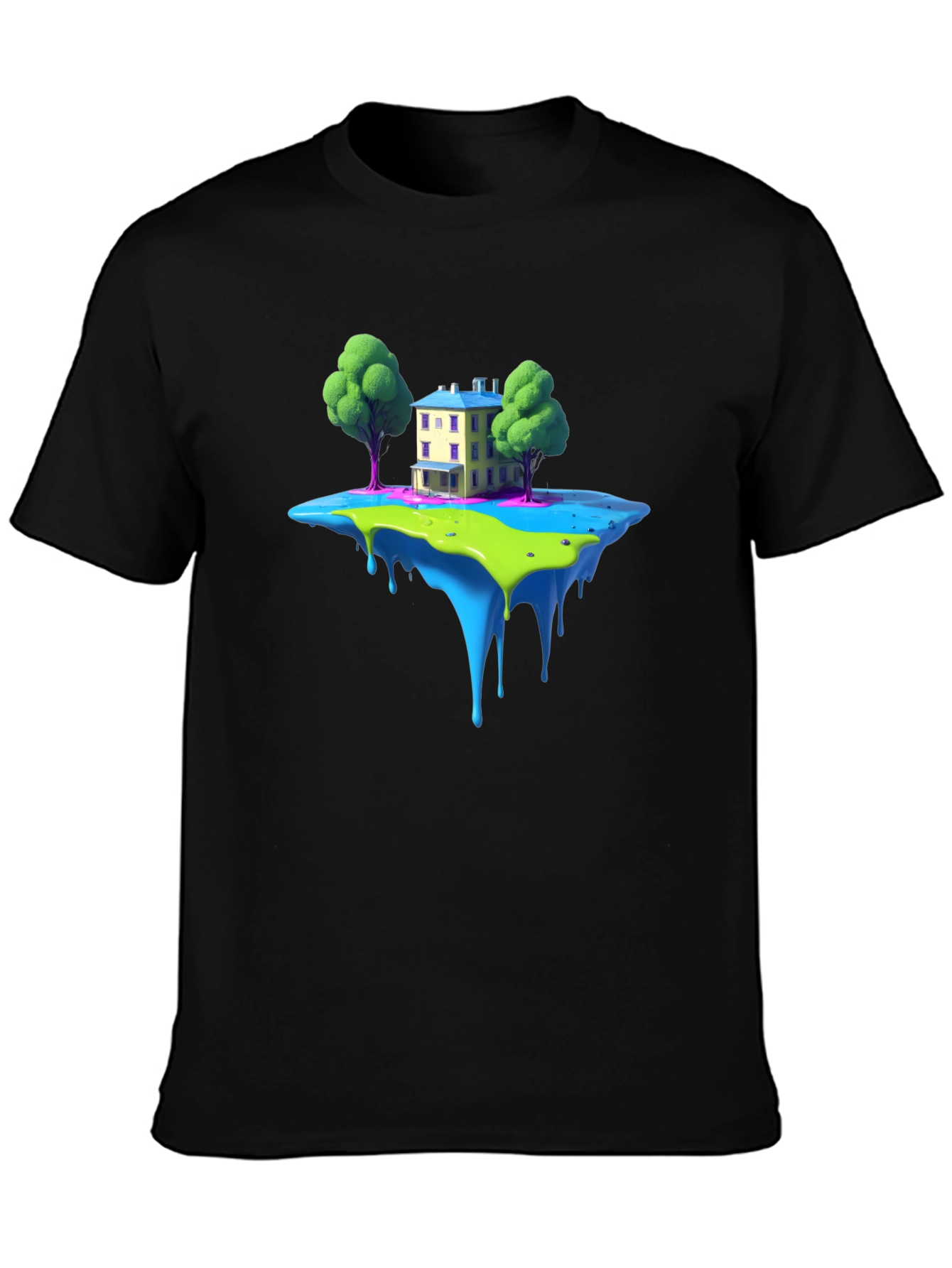 Fantasy Floating Island House Graphic Tee - Black