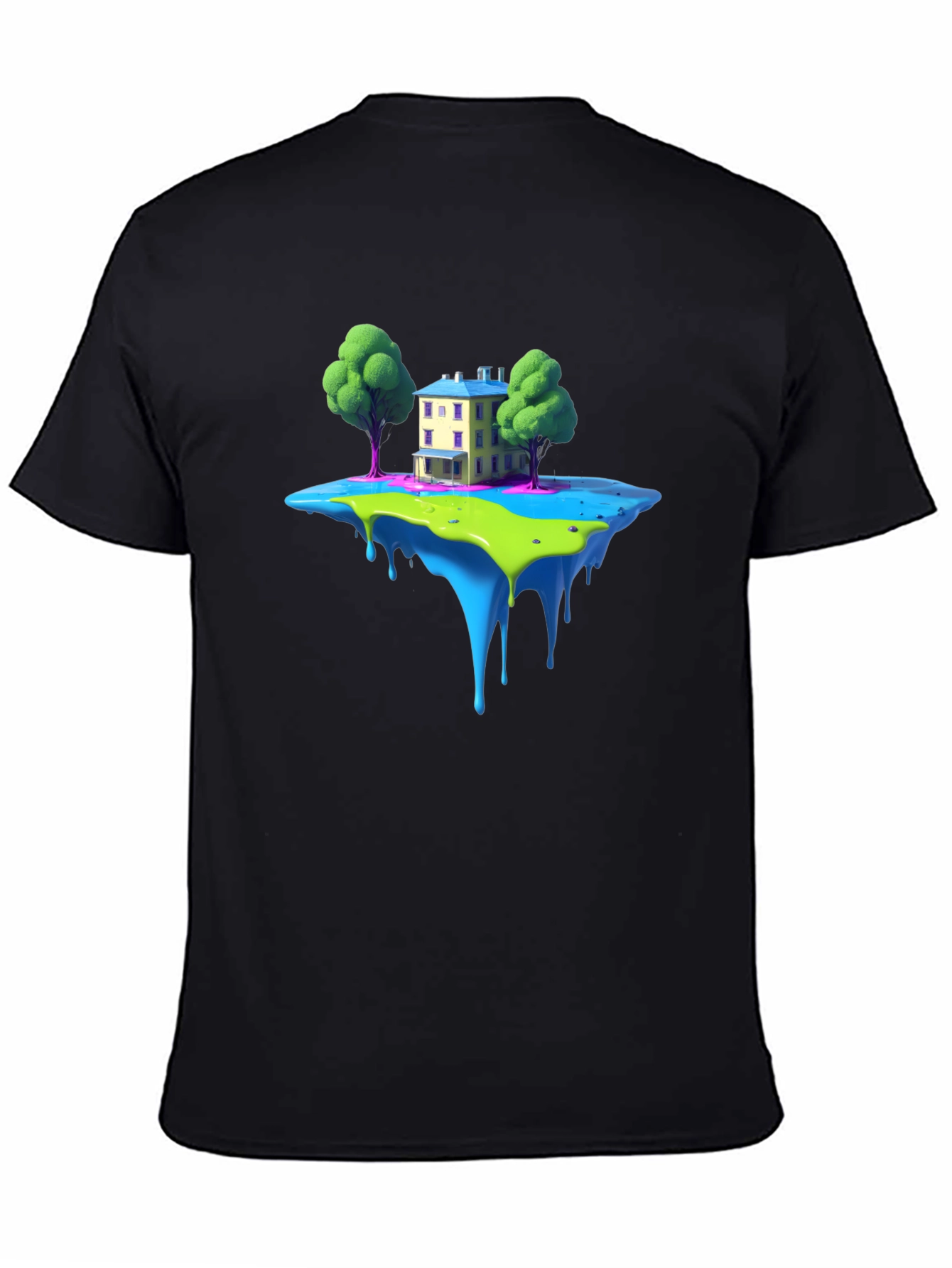 Fantasy Floating Island House Graphic Tee - Black