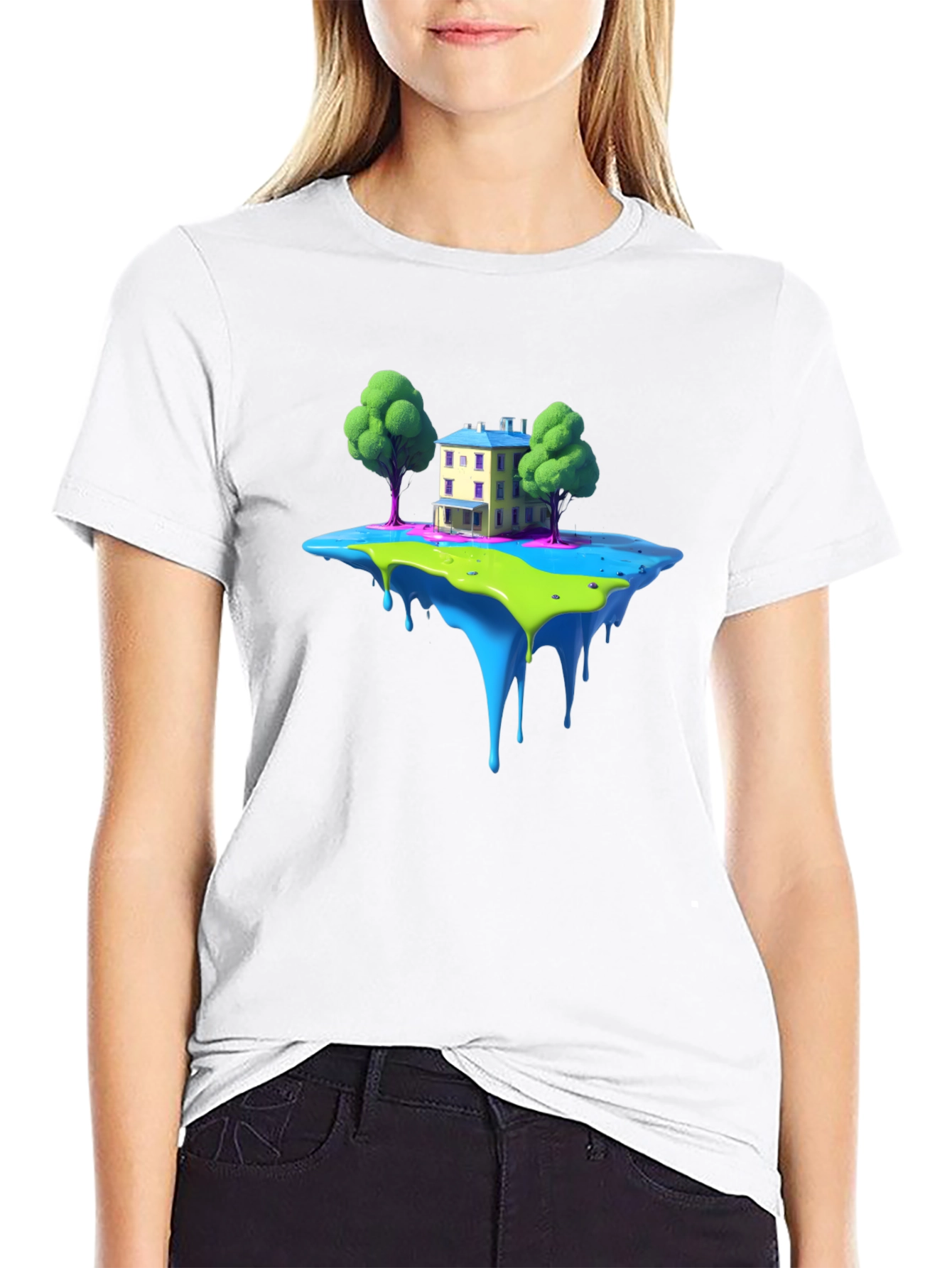 Fantasy Floating Island House Graphic Tee - Black