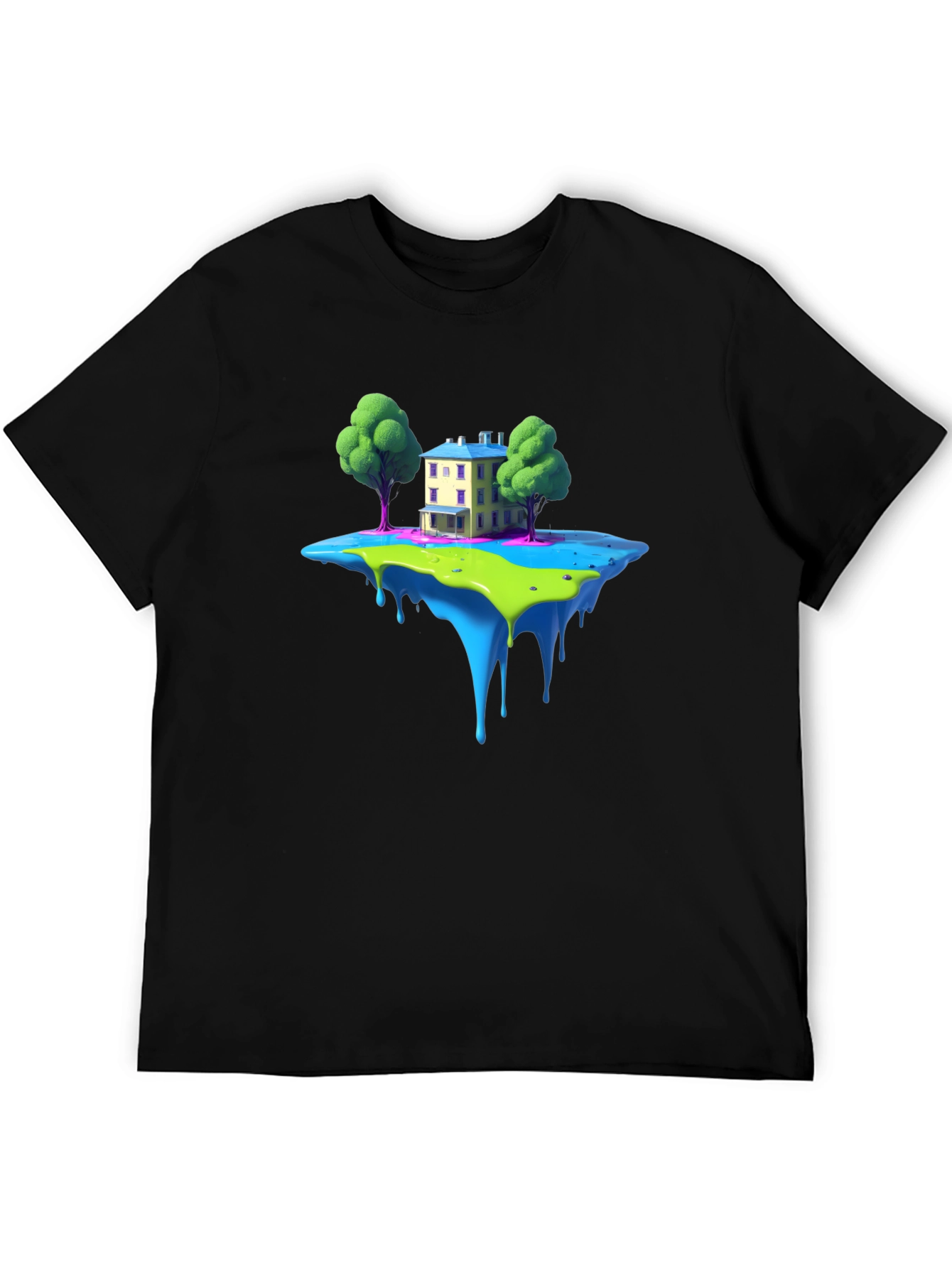 Fantasy Floating Island House Graphic Tee - Black