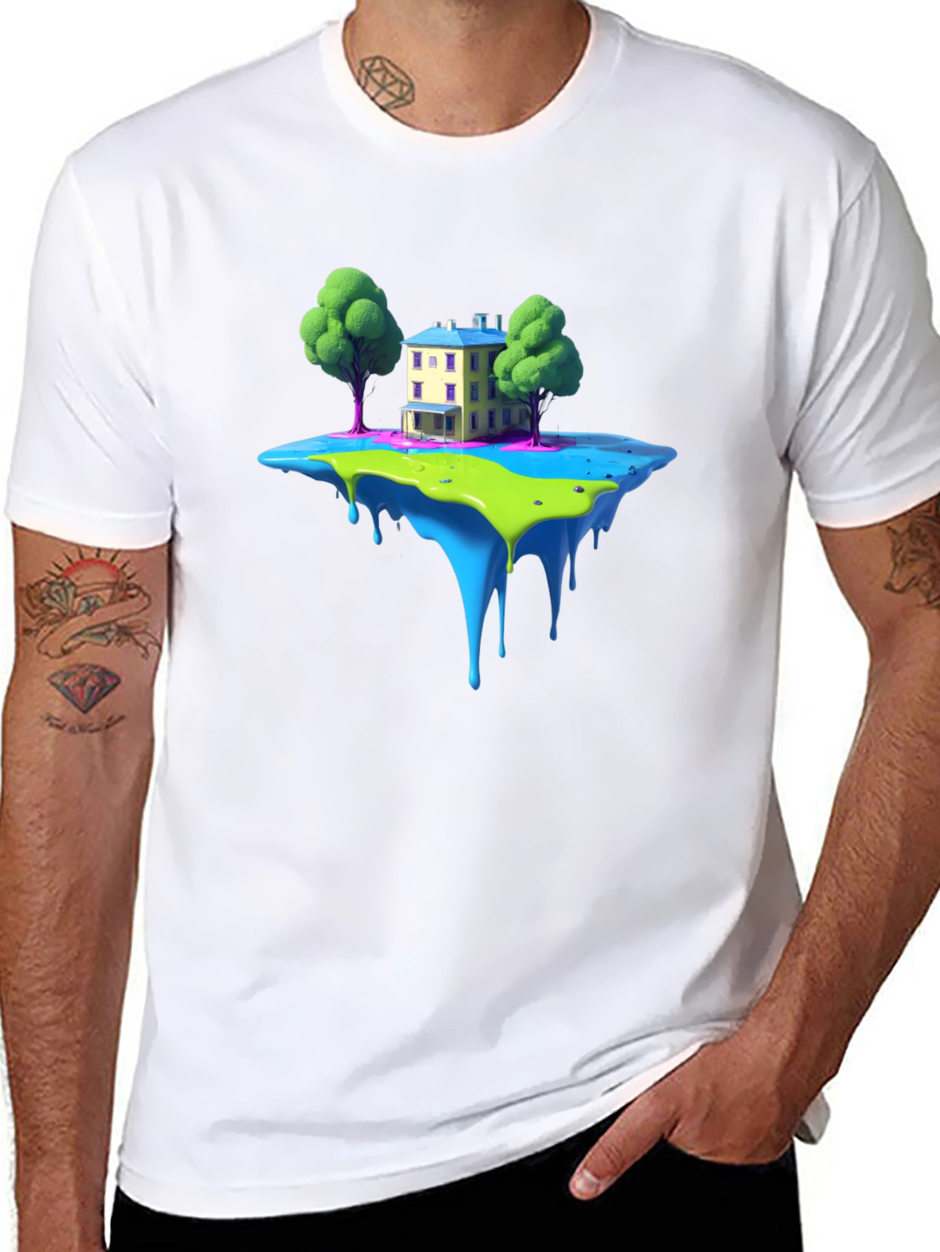 Fantasy Floating Island House Graphic Tee - Black