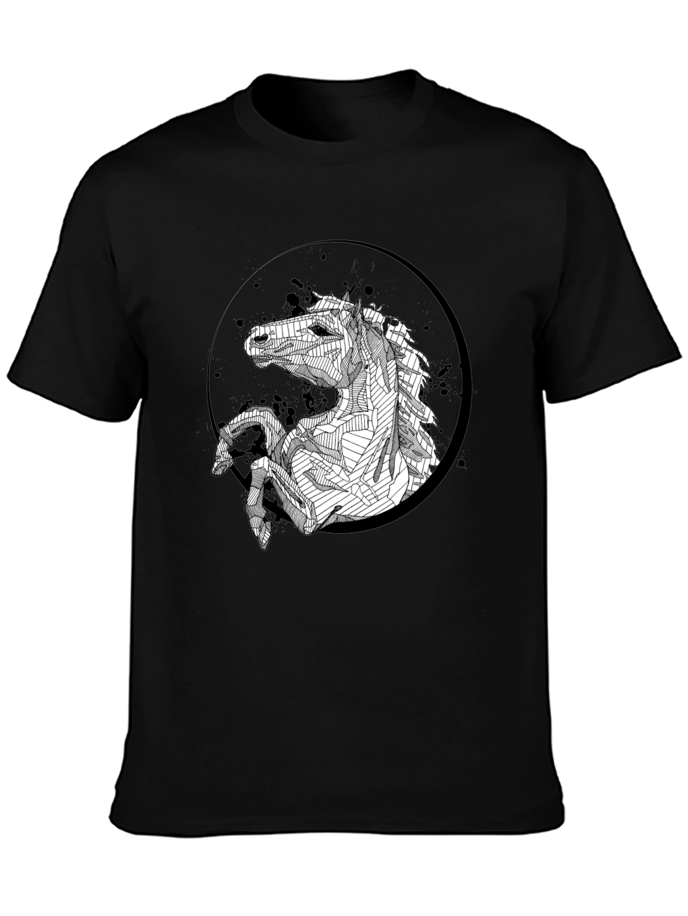 Abstract Horse Graphic Black T-Shirt