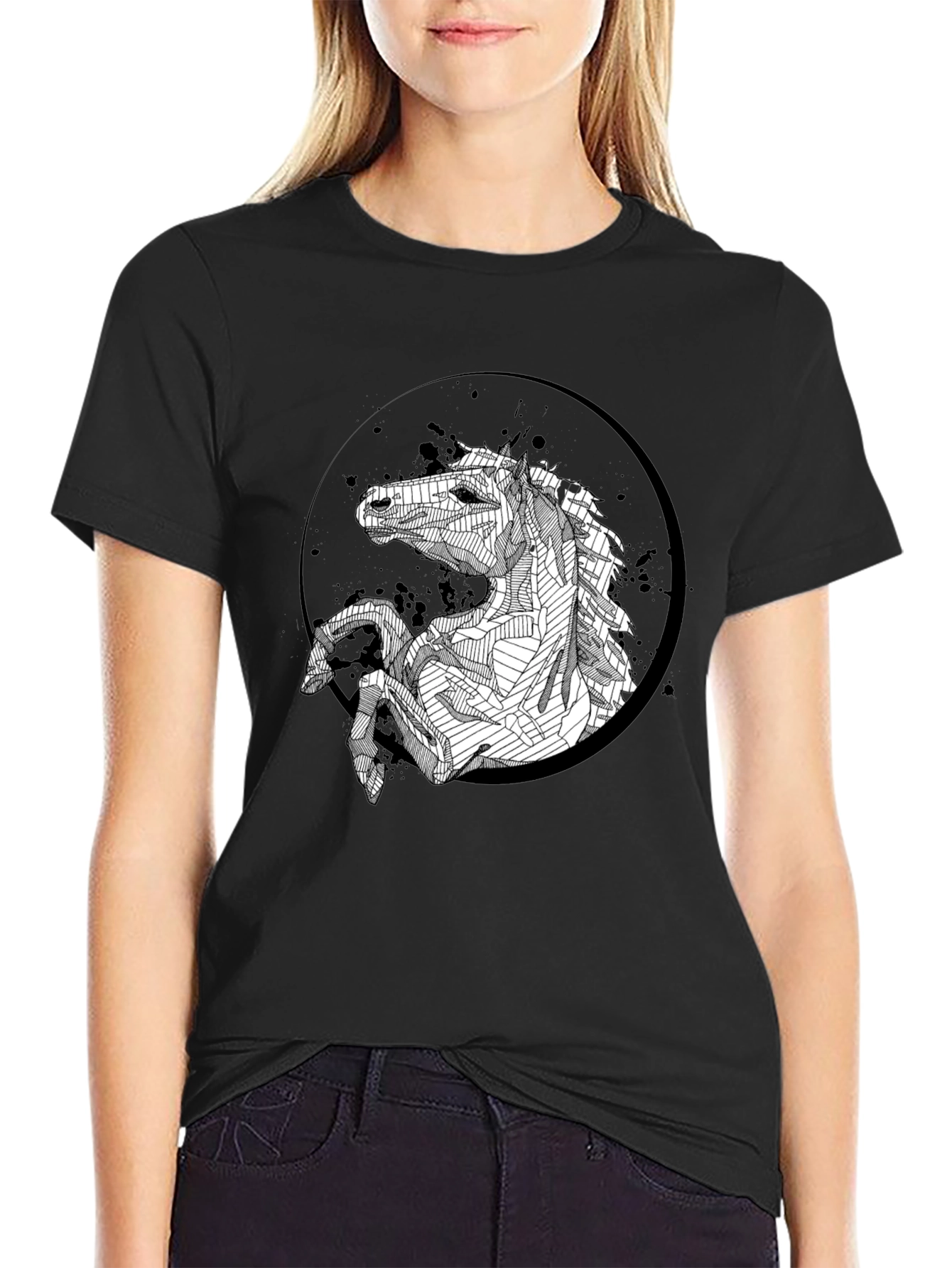 Abstract Horse Graphic Black T-Shirt