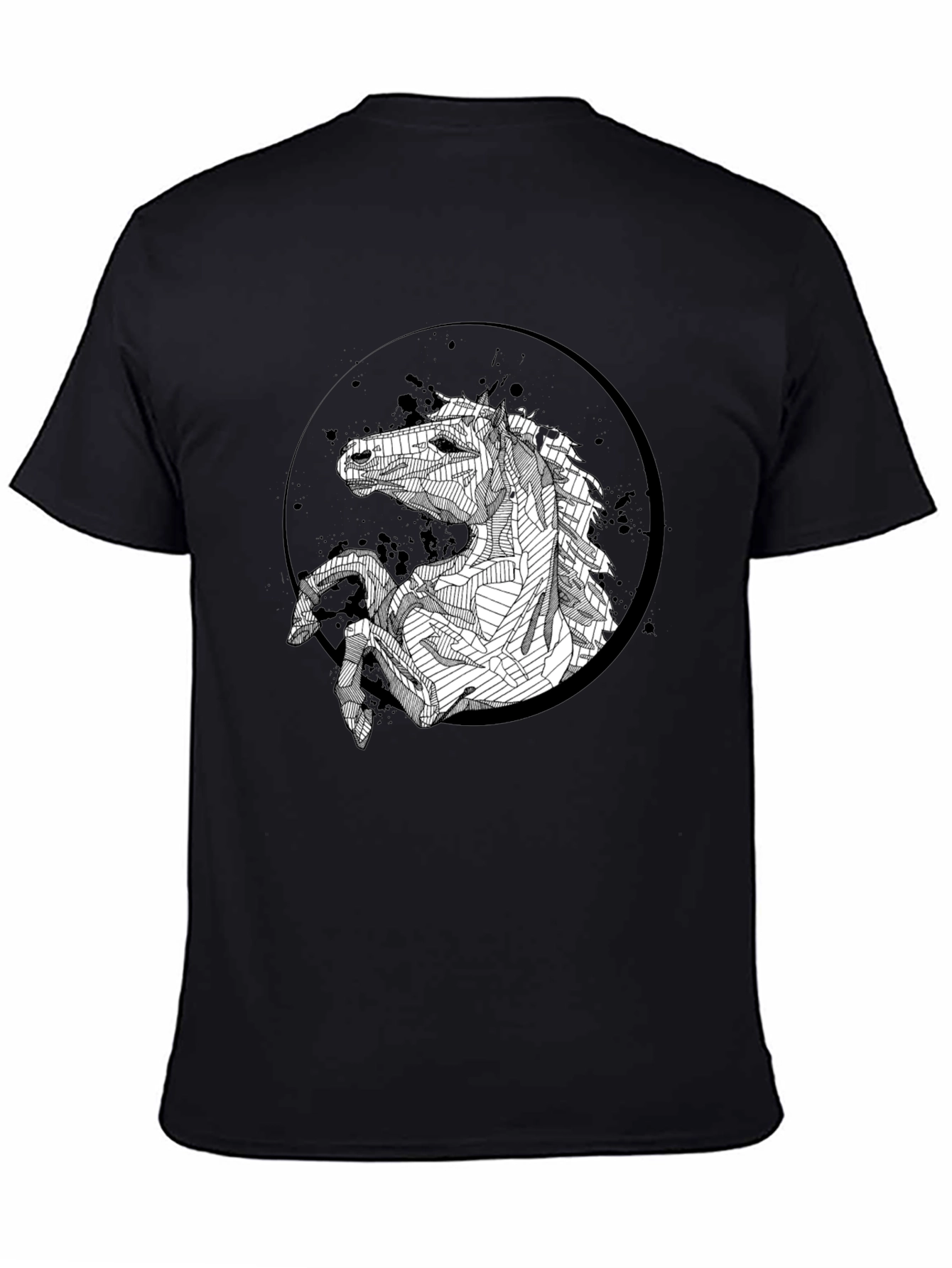 Abstract Horse Graphic Black T-Shirt