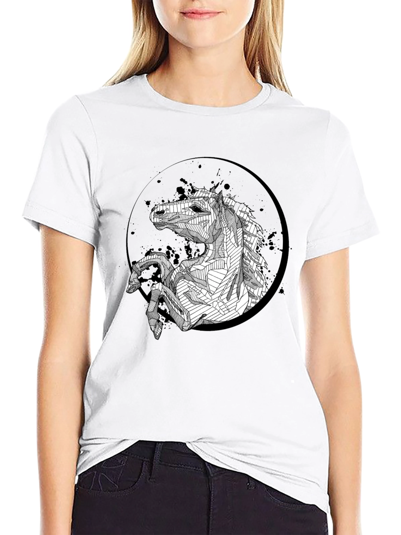 Abstract Horse Graphic Black T-Shirt