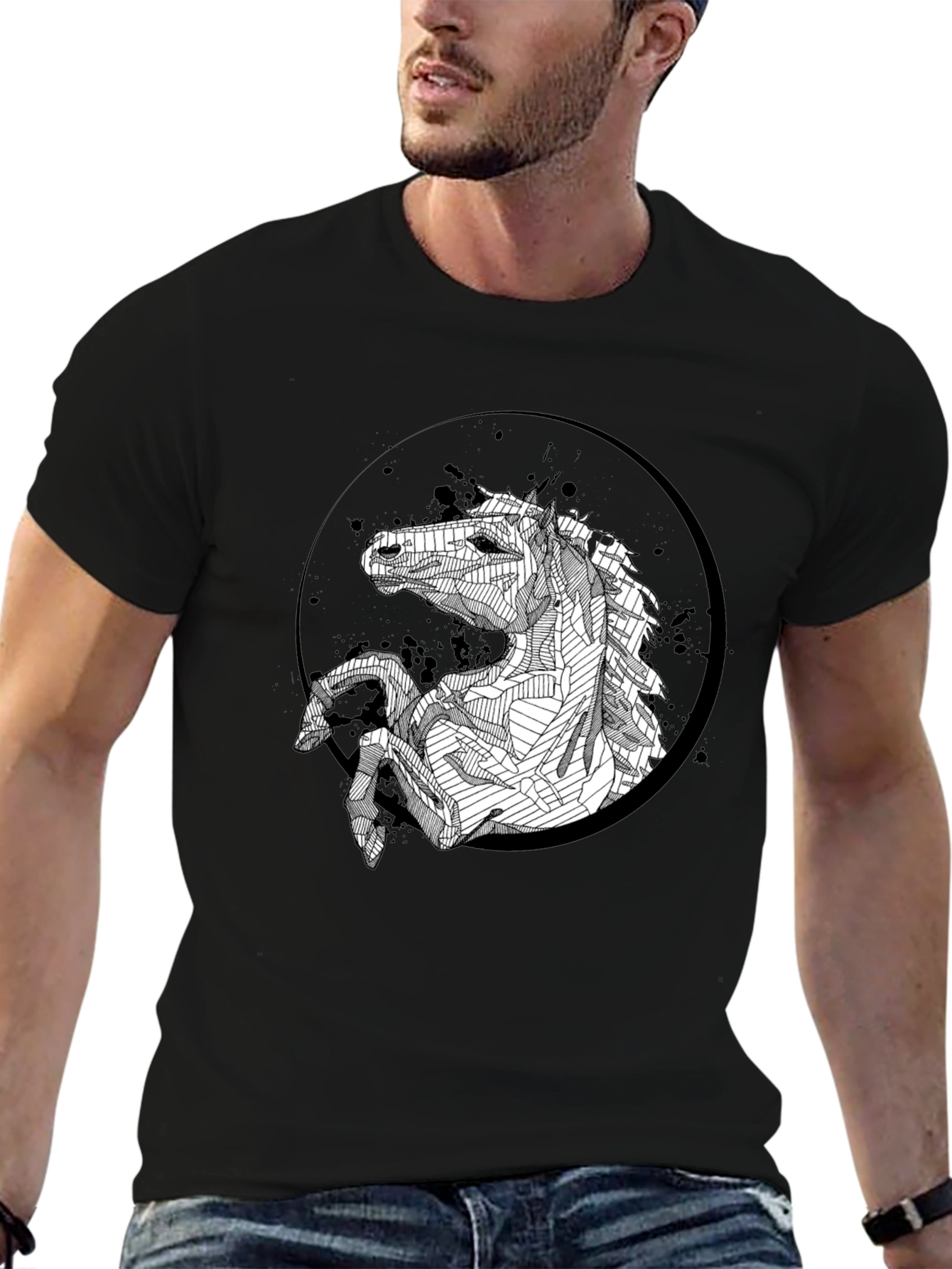 Abstract Horse Graphic Black T-Shirt