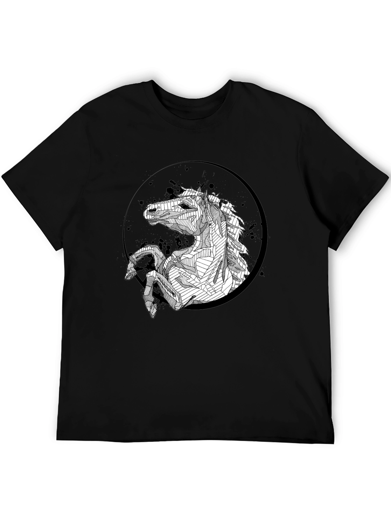 Abstract Horse Graphic Black T-Shirt