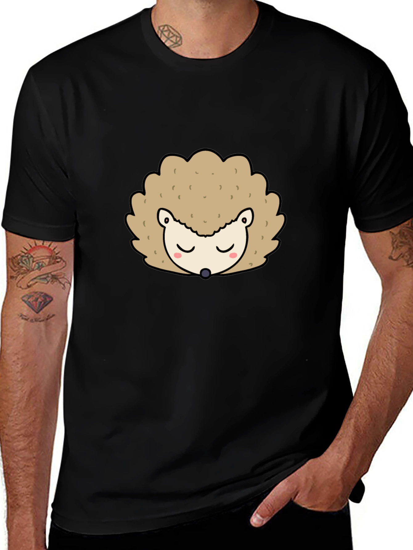 Cute Hedgehog Graphic Tee - Black Unisex T-Shirt