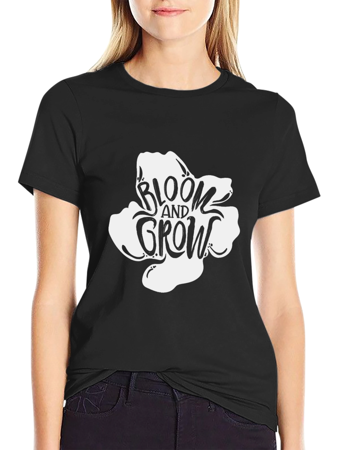 Bloom and Grow Graphic Tee - Black Cotton T-Shirt