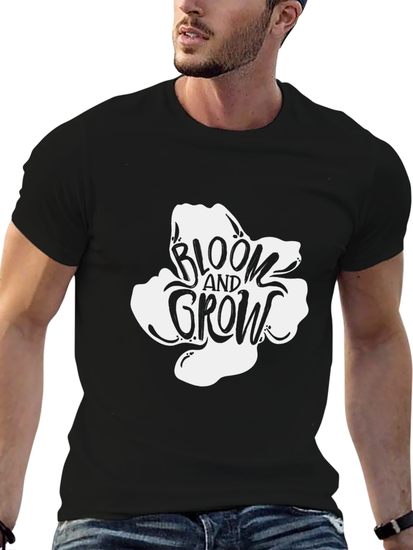 Bloom and Grow Graphic Tee - Black Cotton T-Shirt