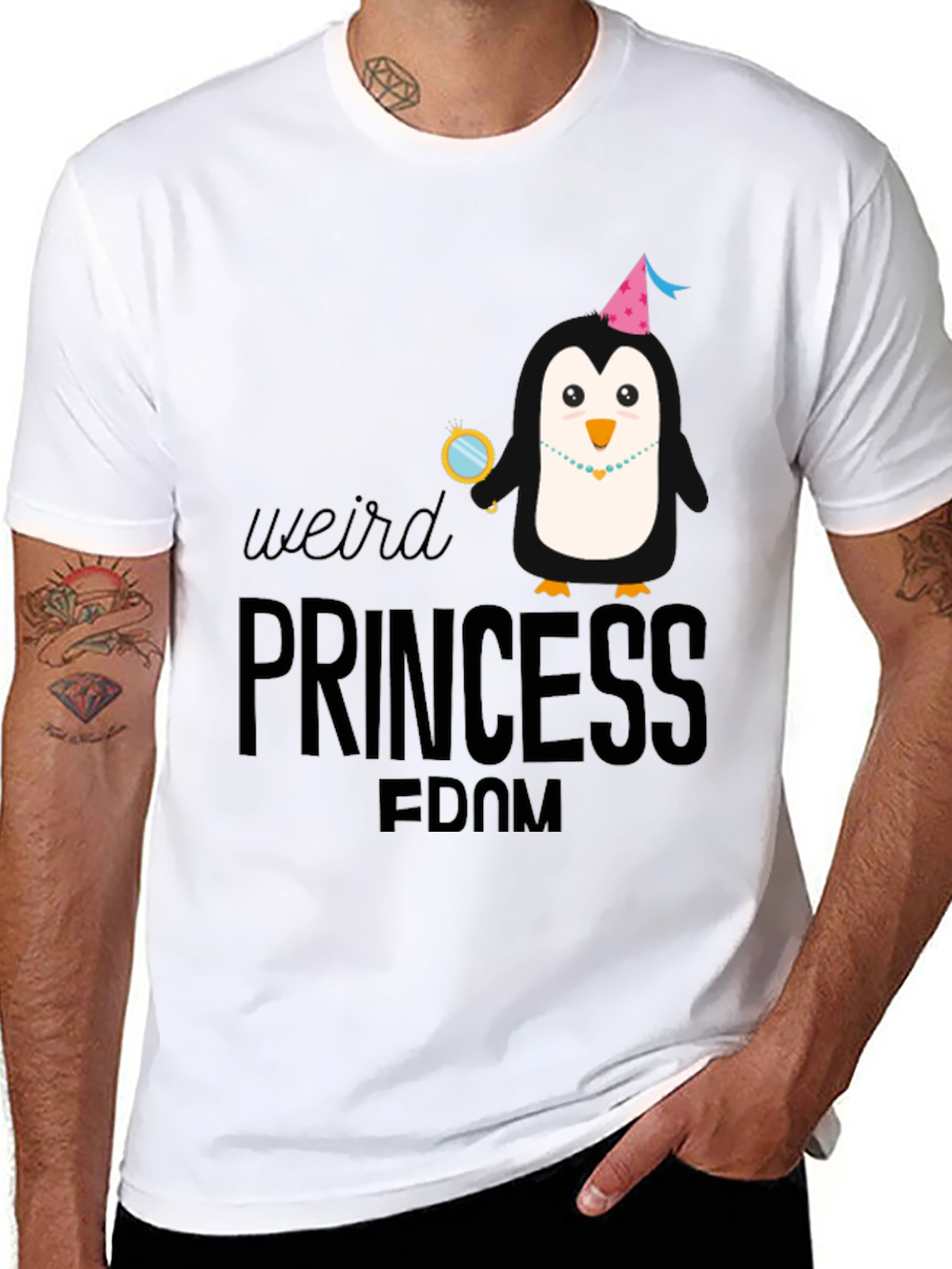 Weird Princess Penguin Black T-Shirt