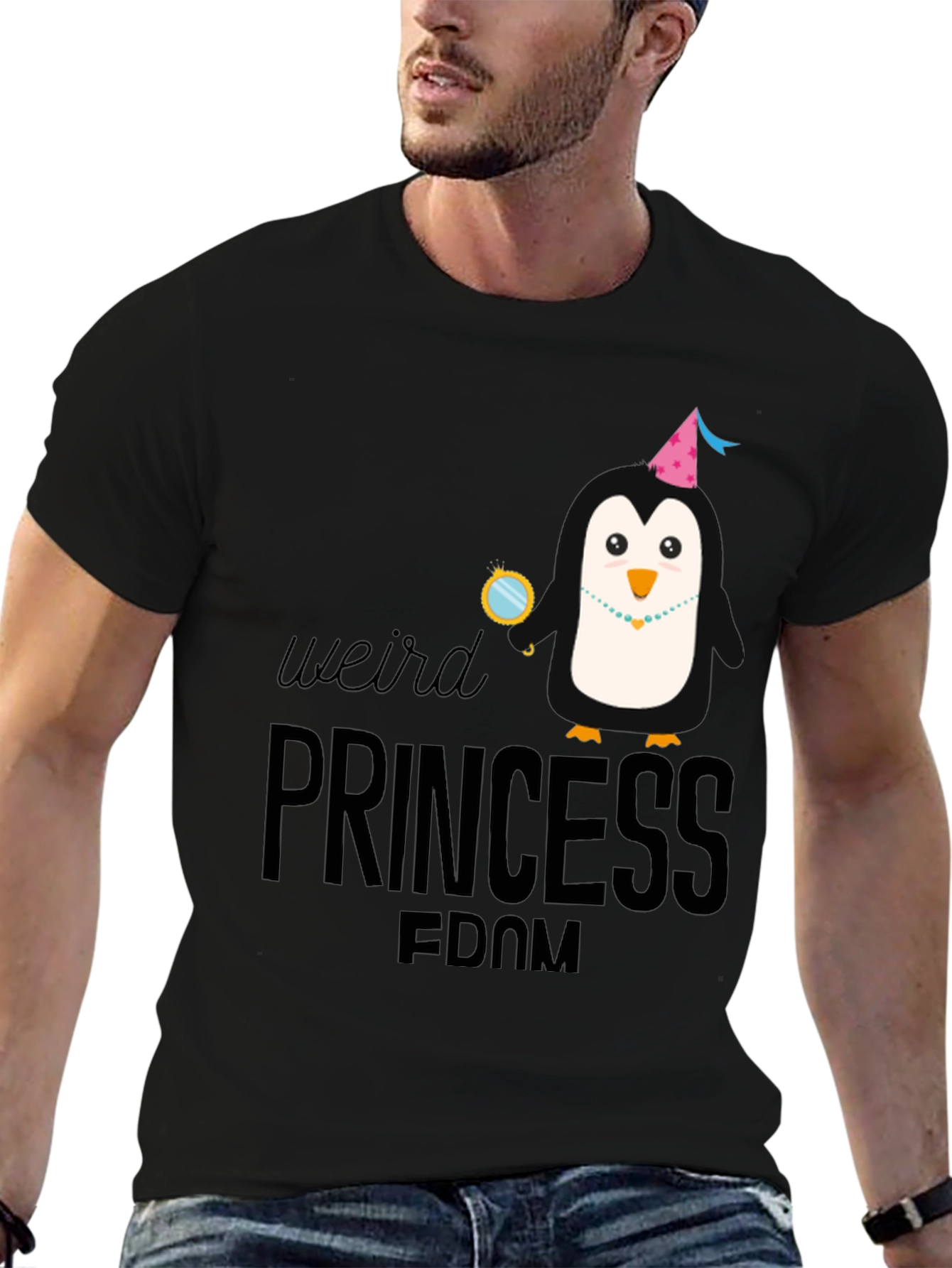 Weird Princess Penguin Black T-Shirt