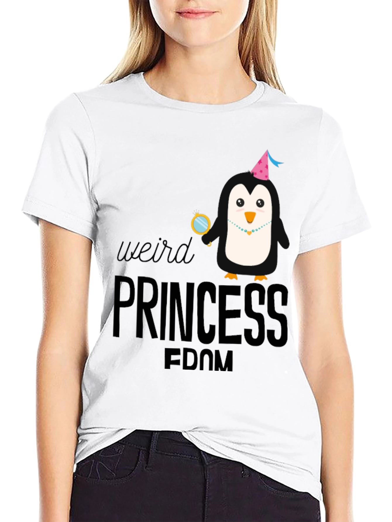 Weird Princess Penguin Black T-Shirt