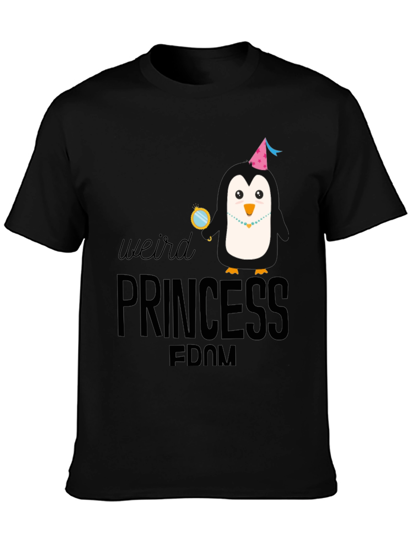 Weird Princess Penguin Black T-Shirt