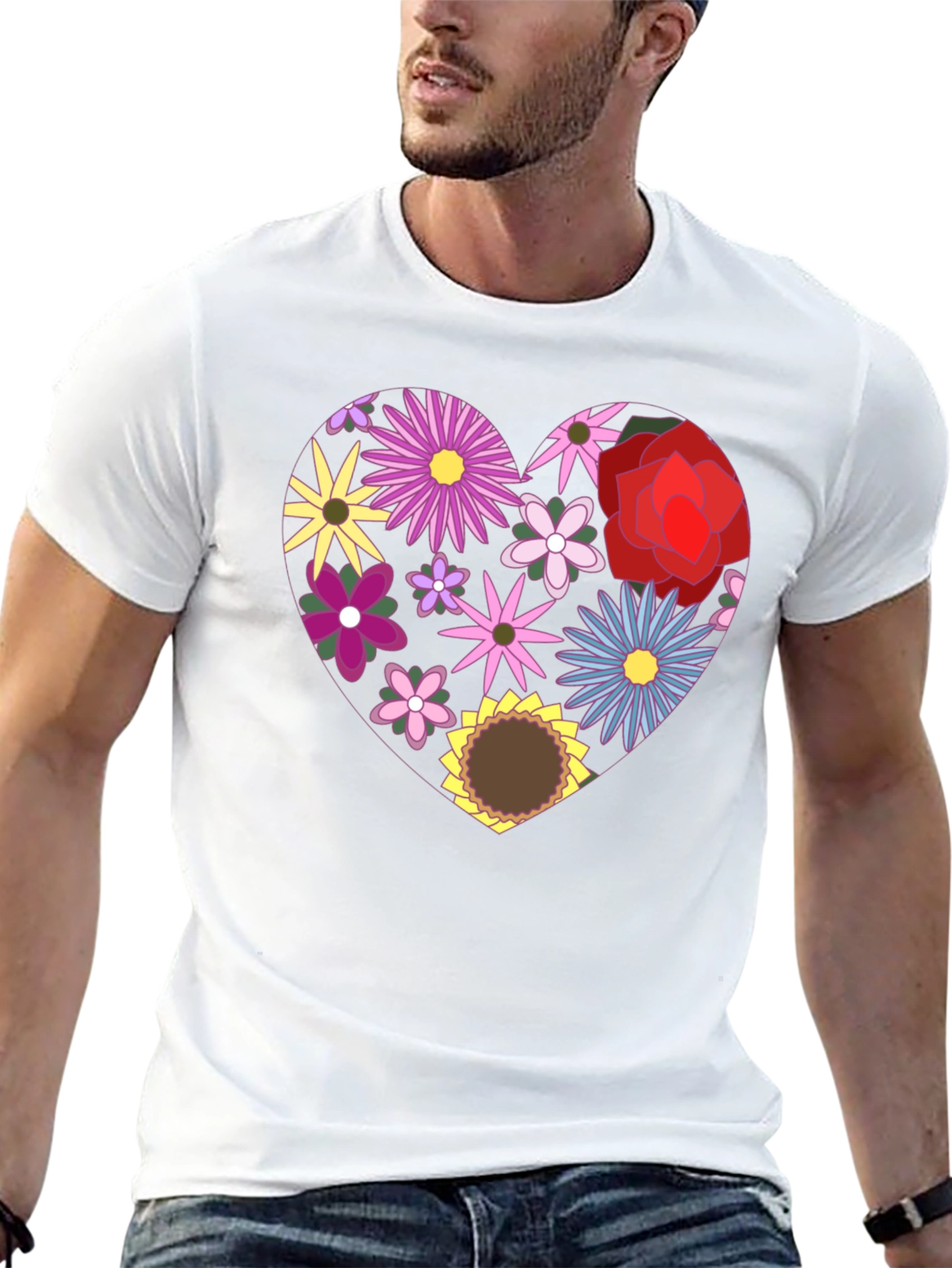 Floral Heart Graphic Black T-Shirt