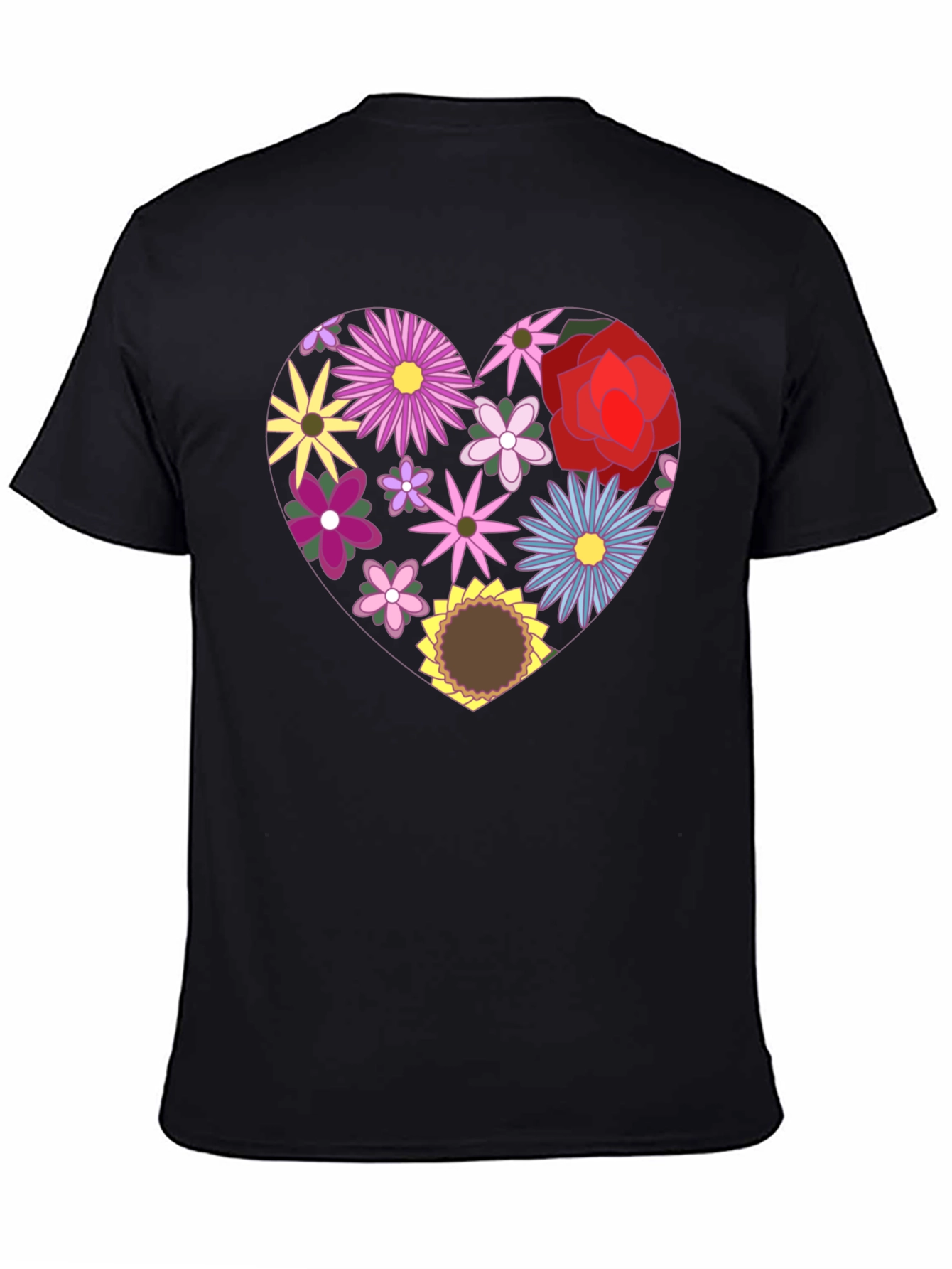 Floral Heart Graphic Black T-Shirt