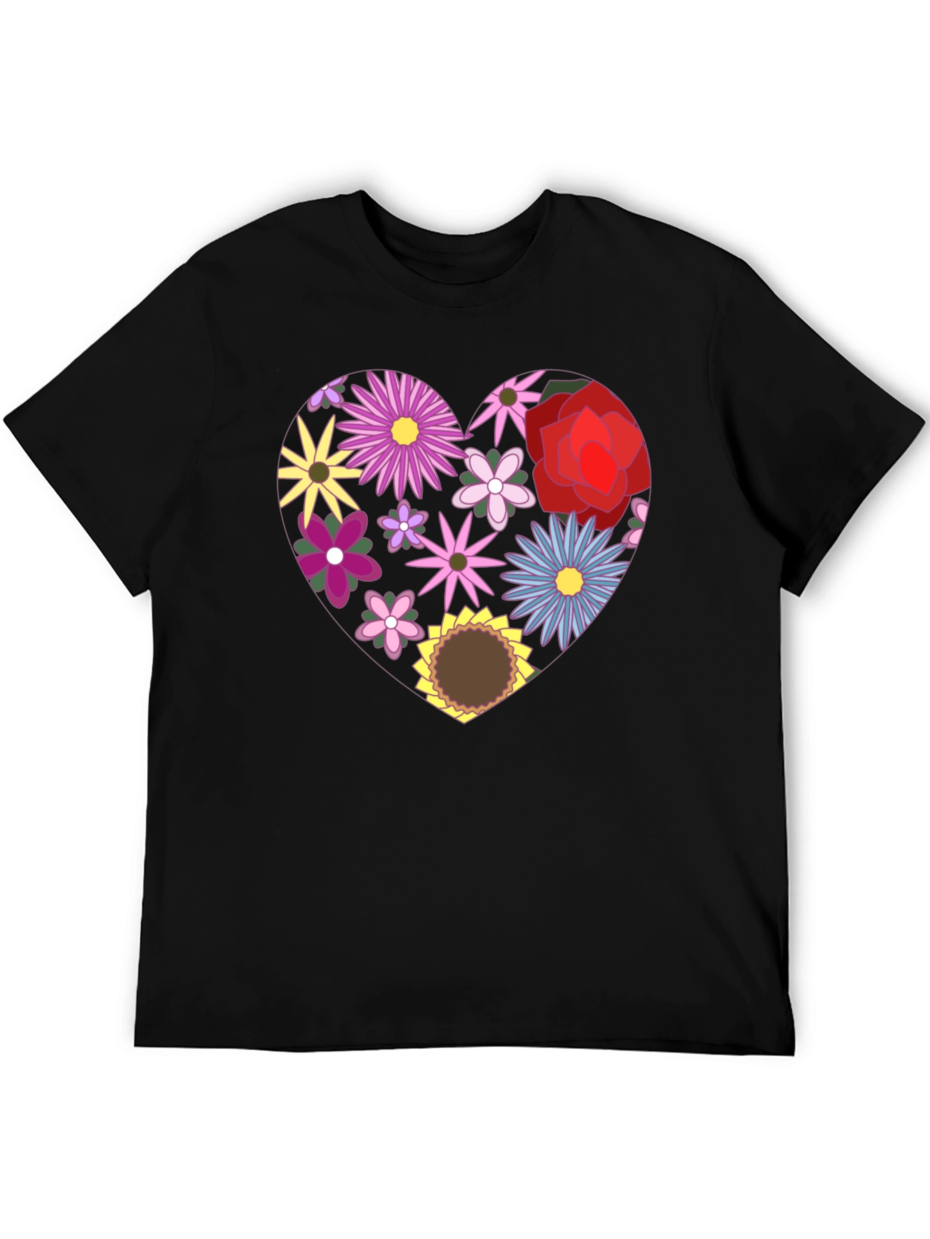 Floral Heart Graphic Black T-Shirt