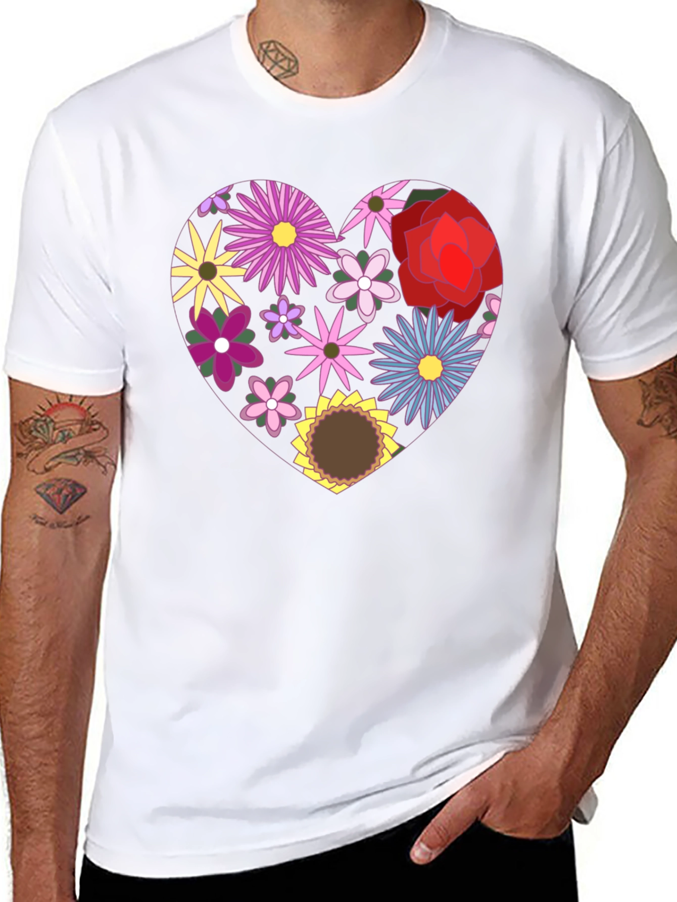 Floral Heart Graphic Black T-Shirt
