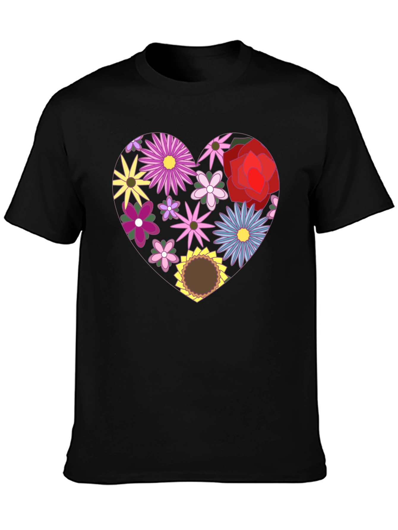 Floral Heart Graphic Black T-Shirt