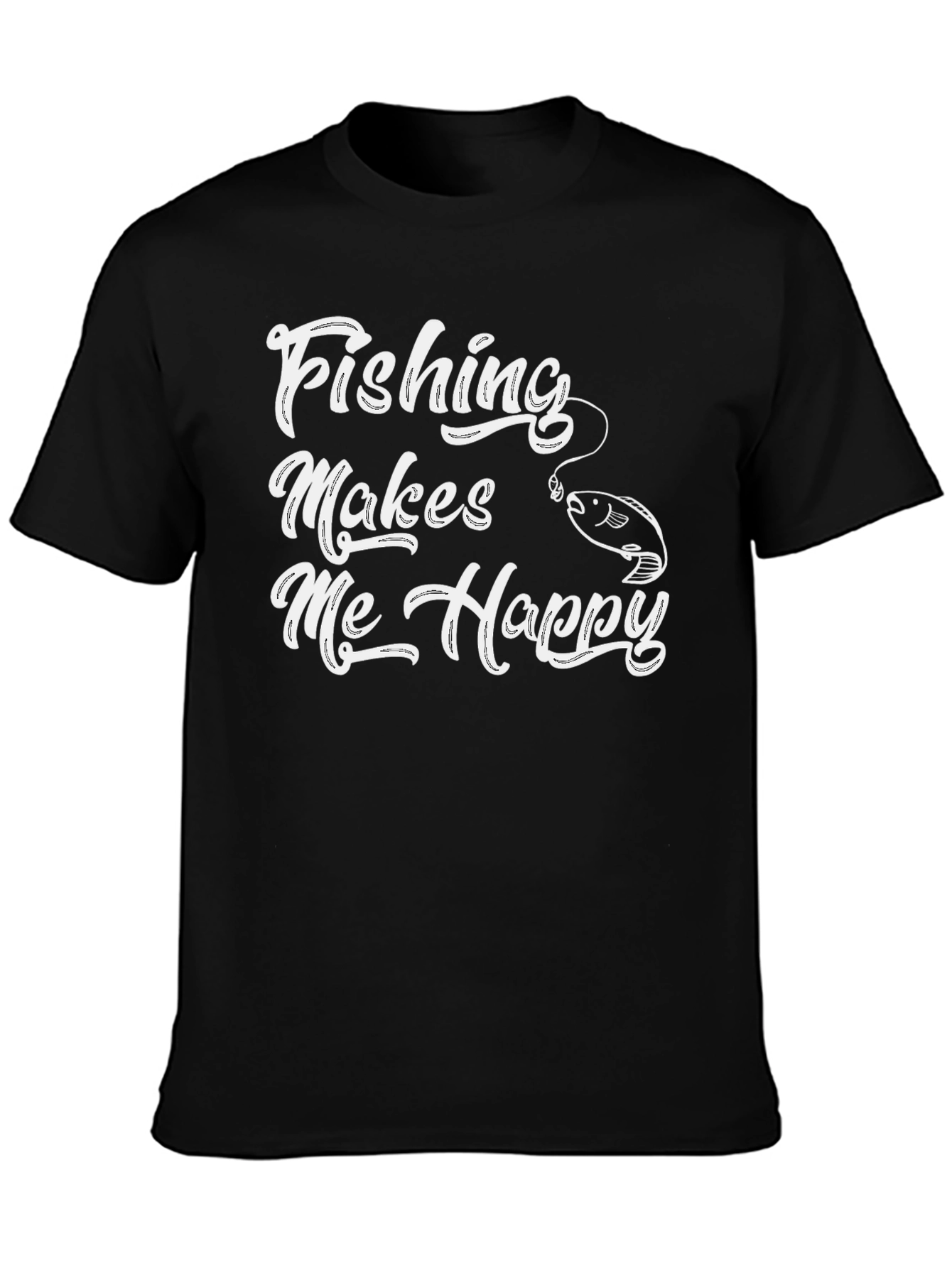 Fishing Makes Me Happy Black T-Shirt