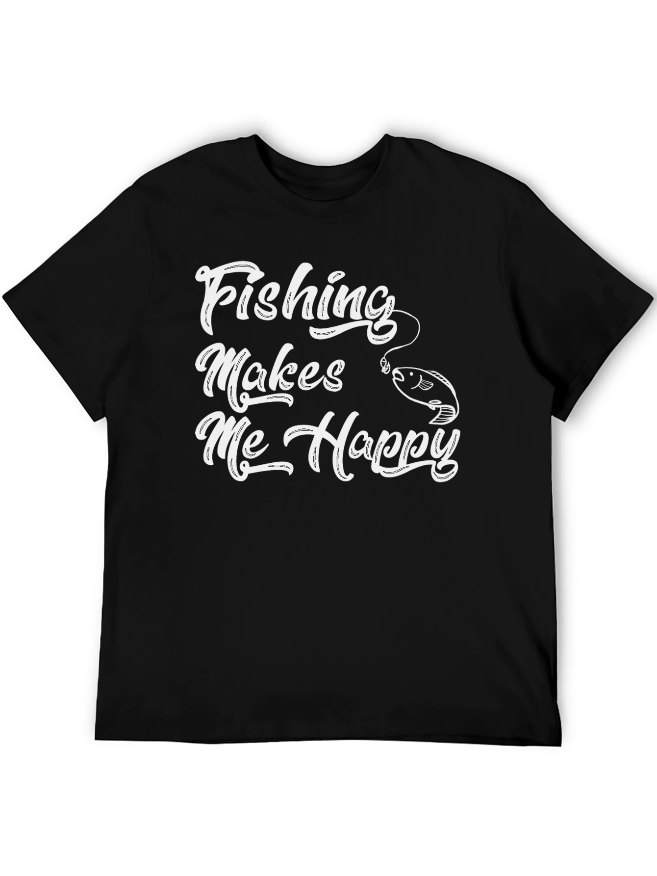 Fishing Makes Me Happy Black T-Shirt