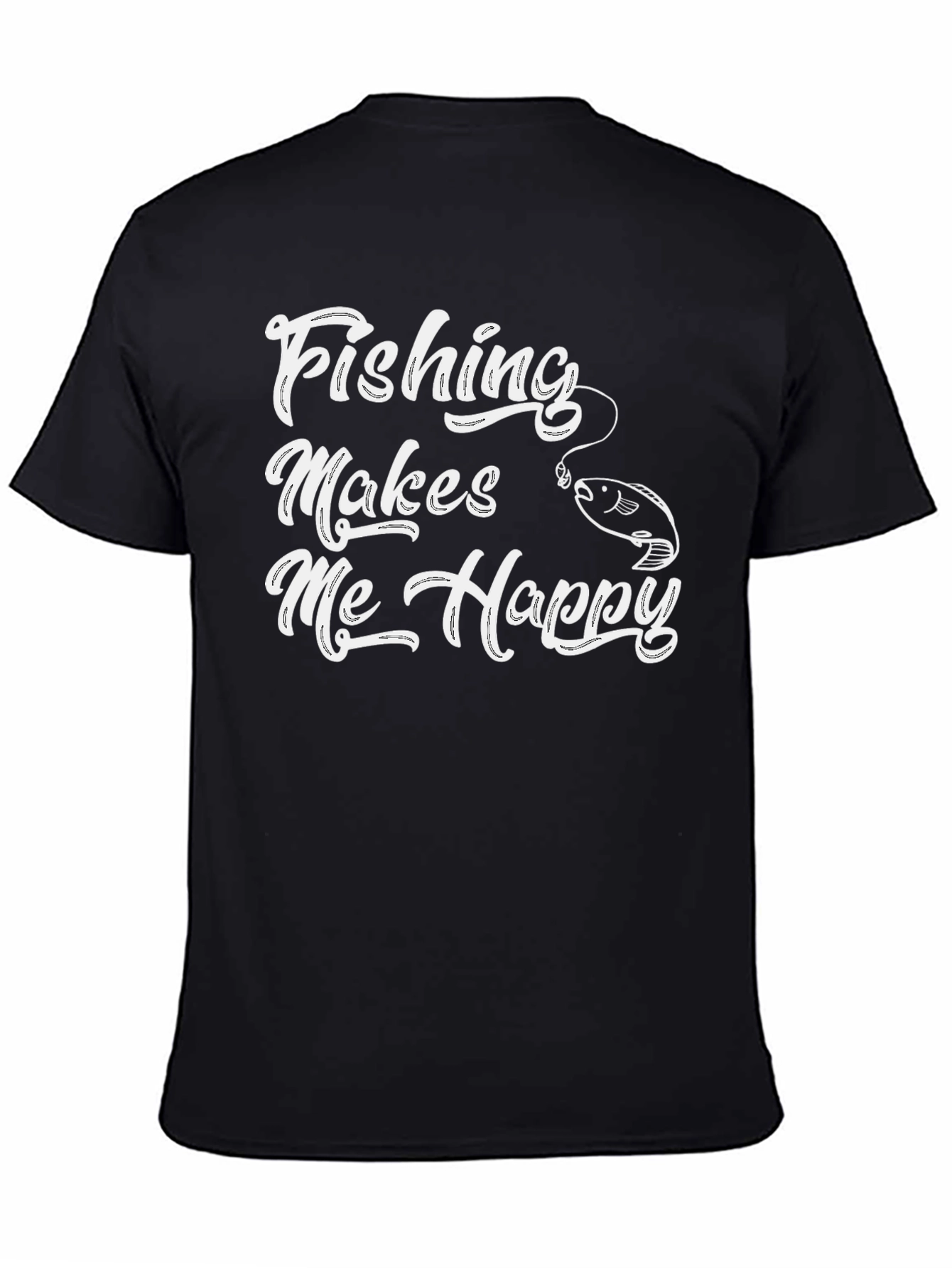 Fishing Makes Me Happy Black T-Shirt