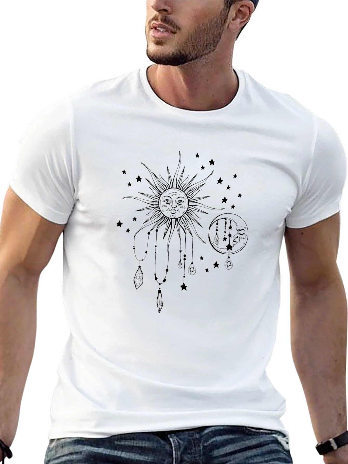 Celestial Sun & Moon Graphic T-Shirt - Black