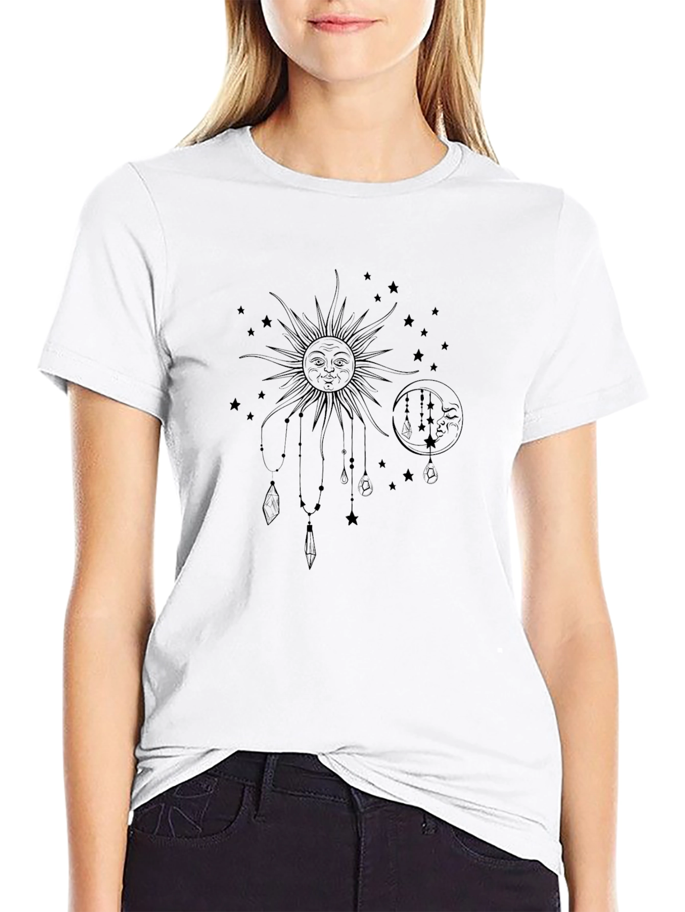Celestial Sun & Moon Graphic T-Shirt - Black