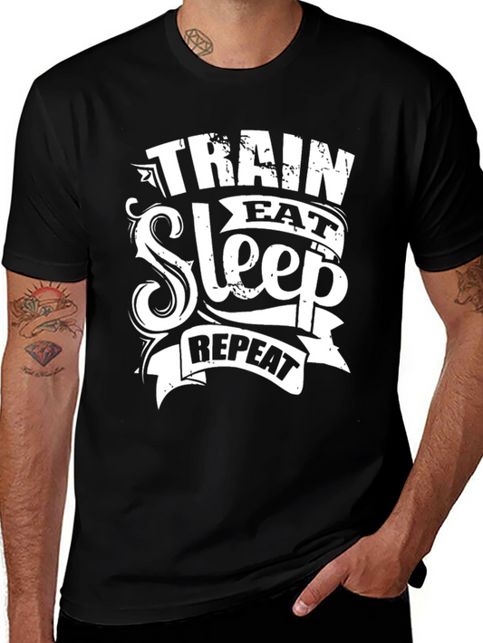 Train Eat Sleep Repeat Black Graphic Tee