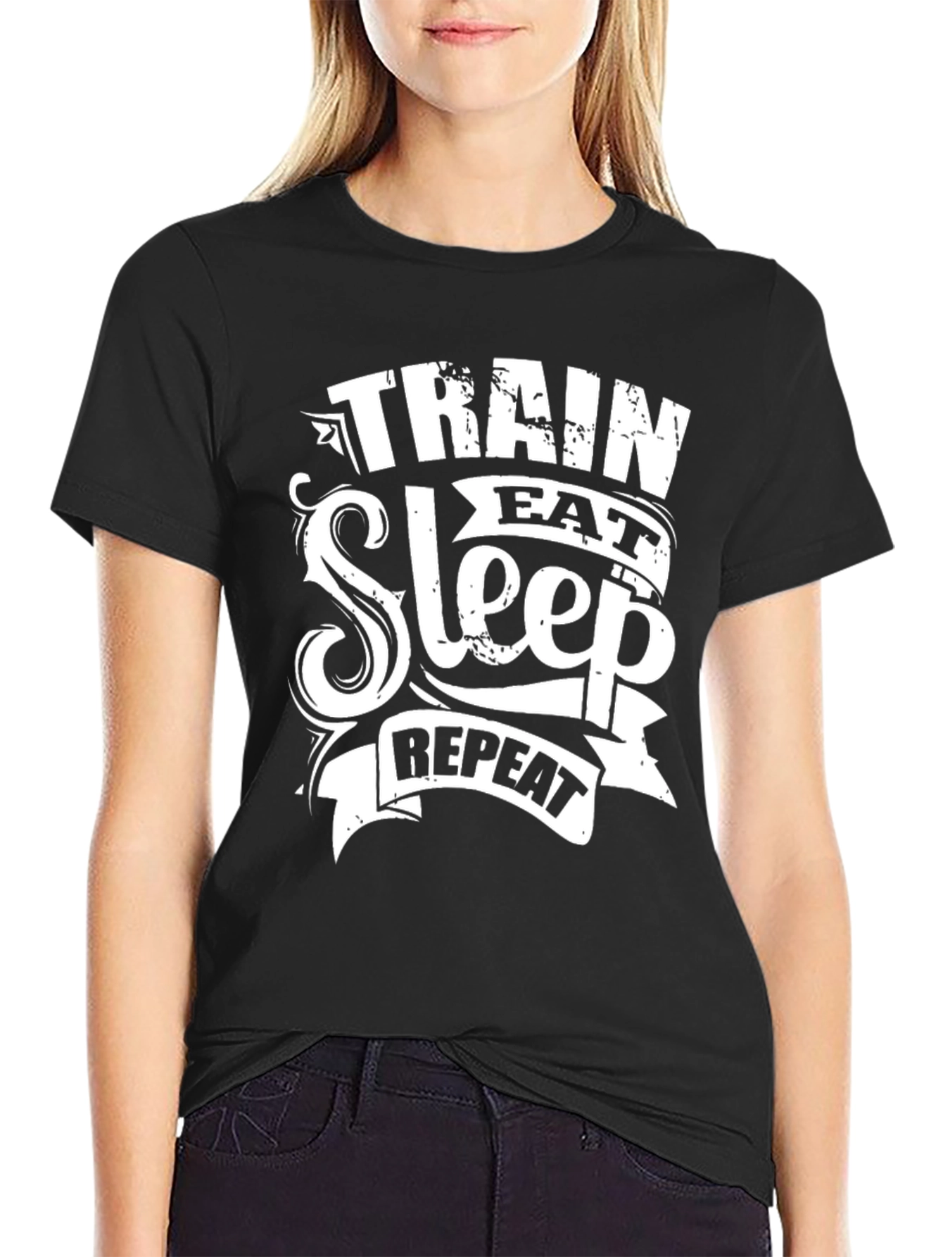 Train Eat Sleep Repeat Black Graphic Tee