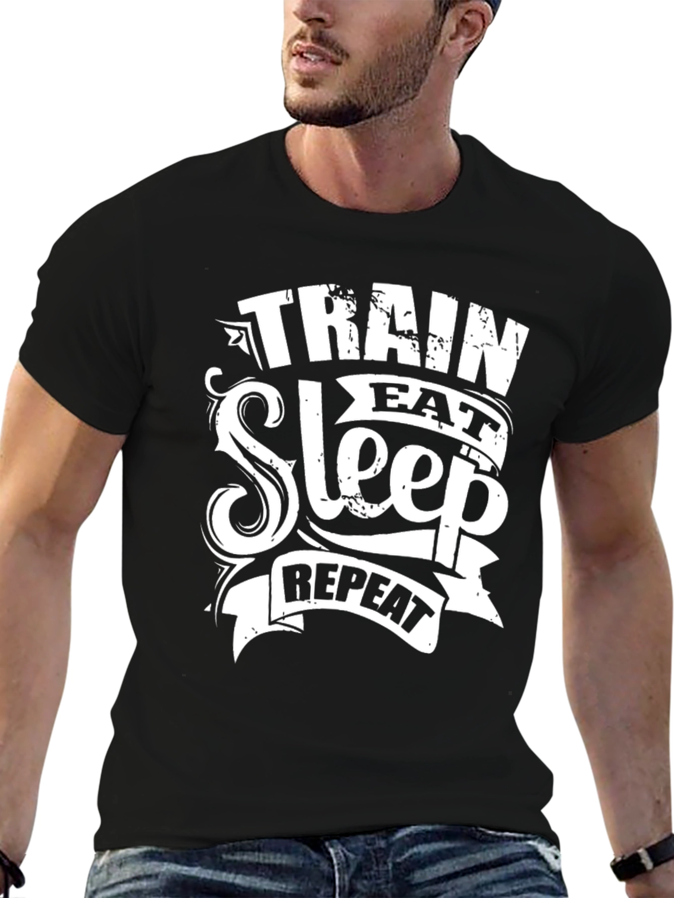 Train Eat Sleep Repeat Black Graphic Tee
