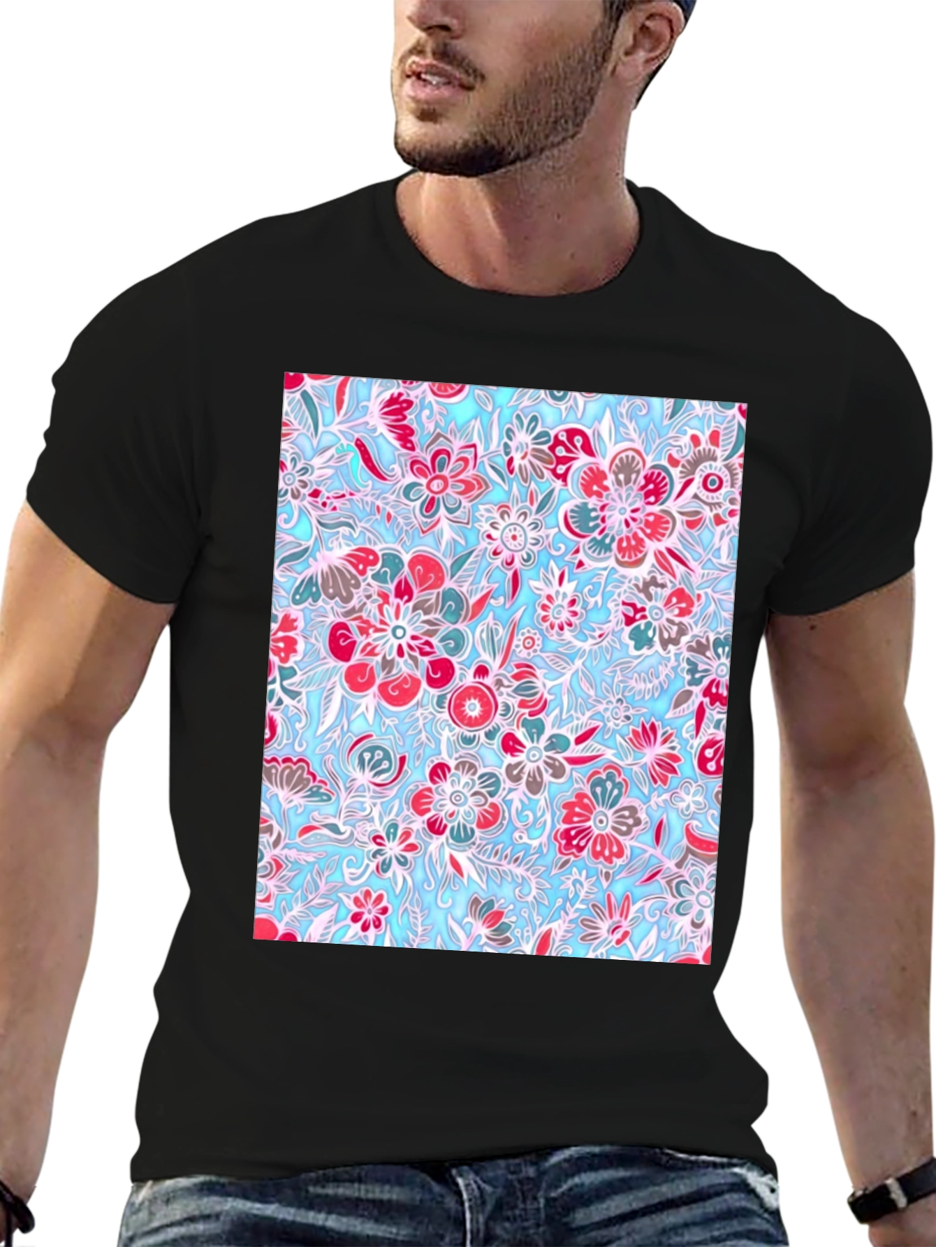 Floral Pattern Tee - Stylish Graphic Print T-Shirt