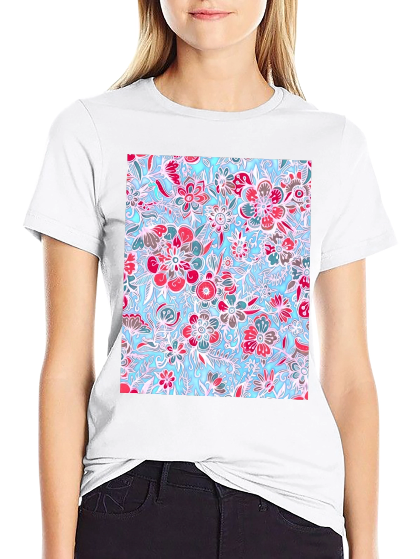 Floral Pattern Tee - Stylish Graphic Print T-Shirt