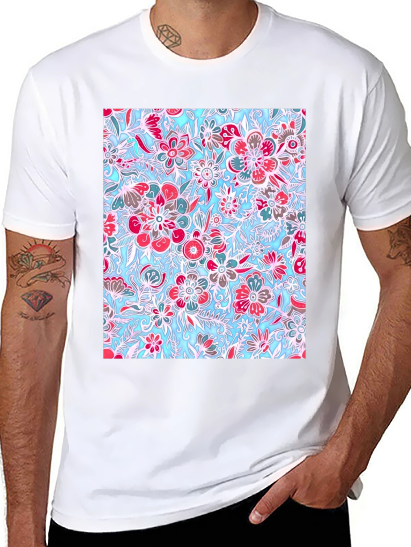 Floral Pattern Tee - Stylish Graphic Print T-Shirt