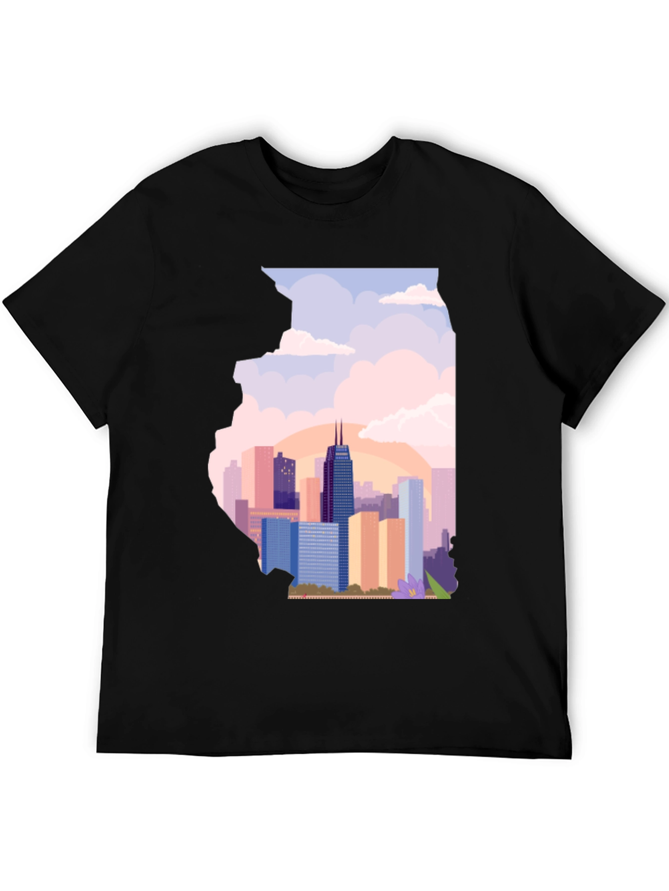 Chicago Skyline Illinois State Silhouette T-Shirt