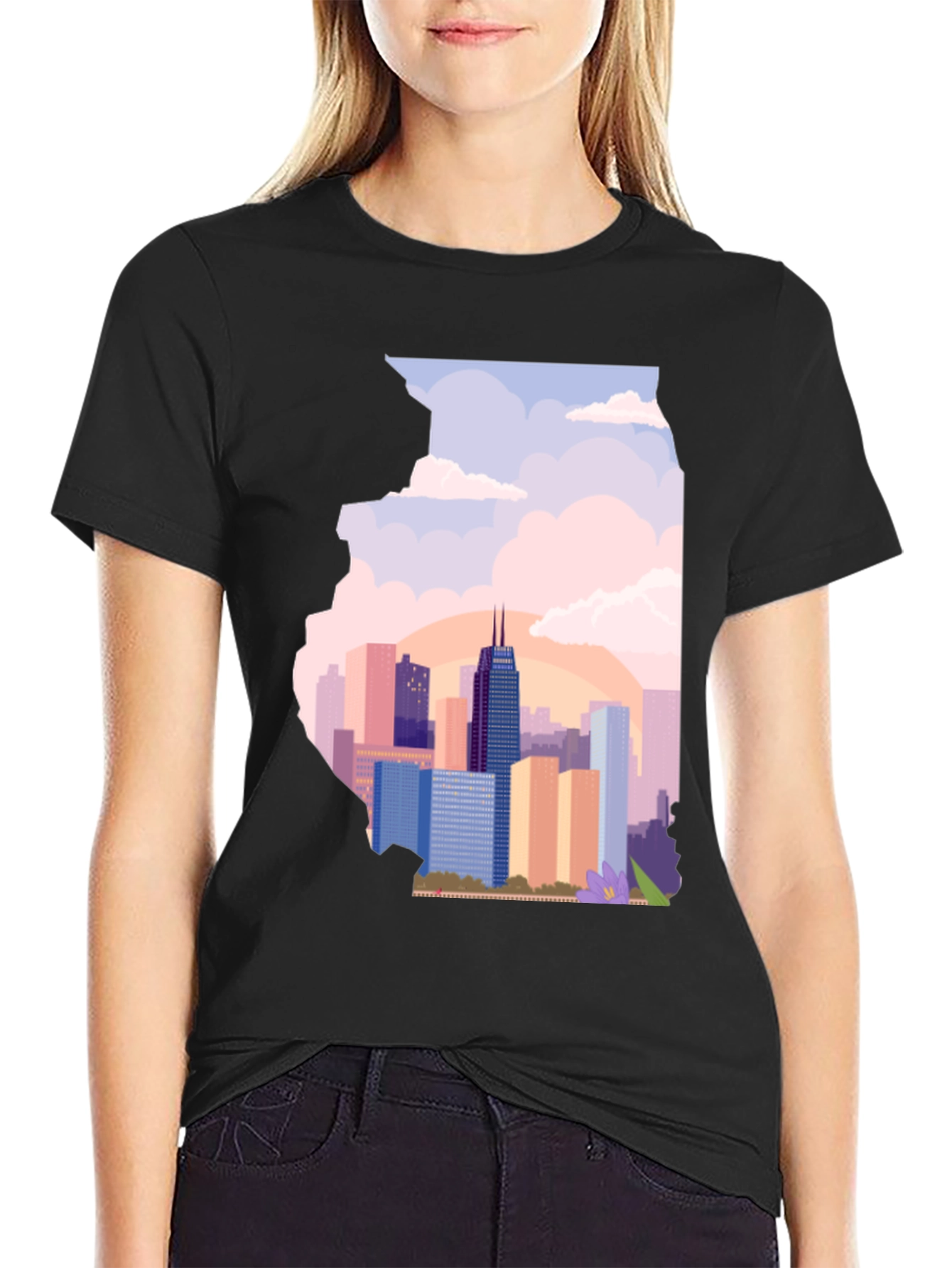 Chicago Skyline Illinois State Silhouette T-Shirt