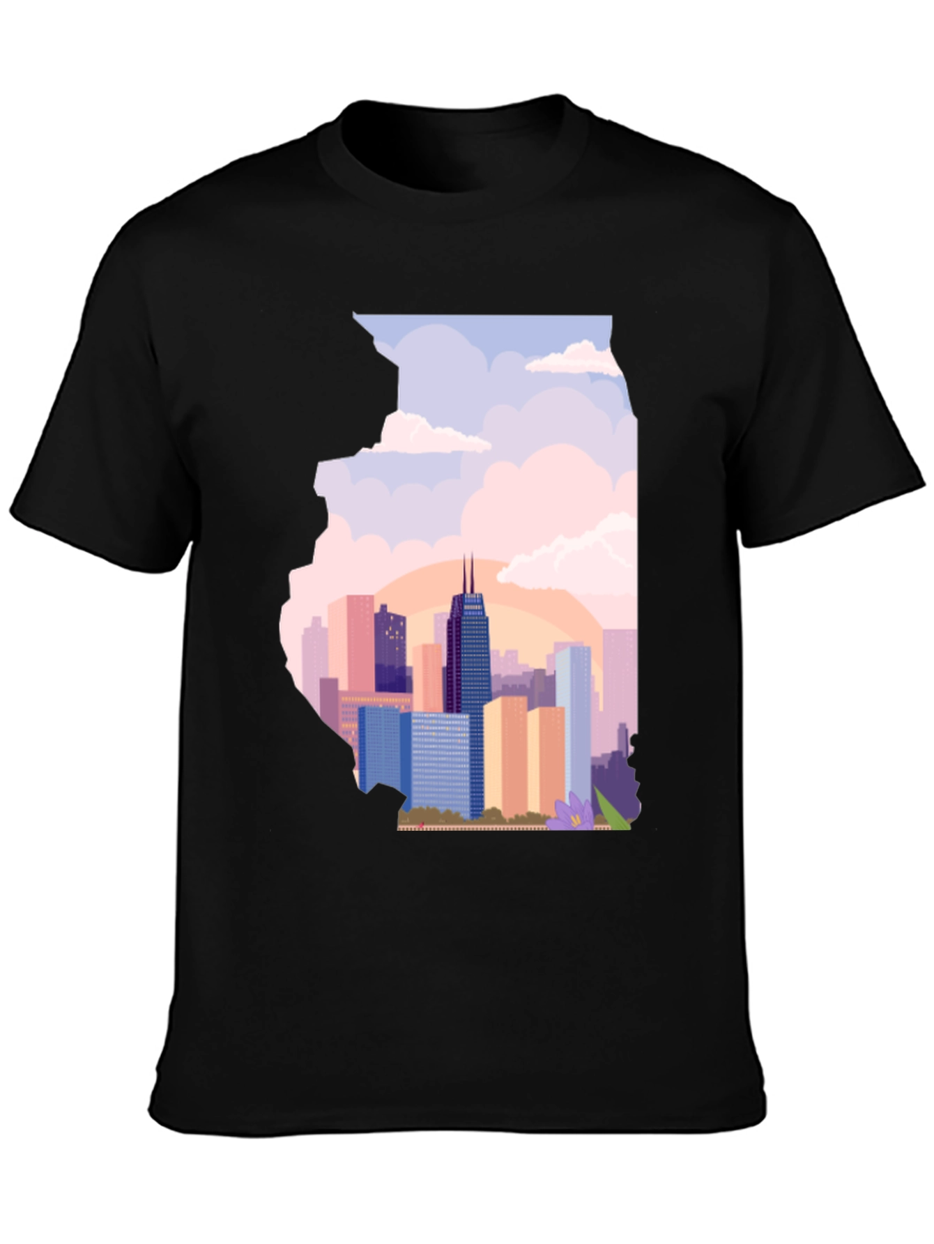 Chicago Skyline Illinois State Silhouette T-Shirt