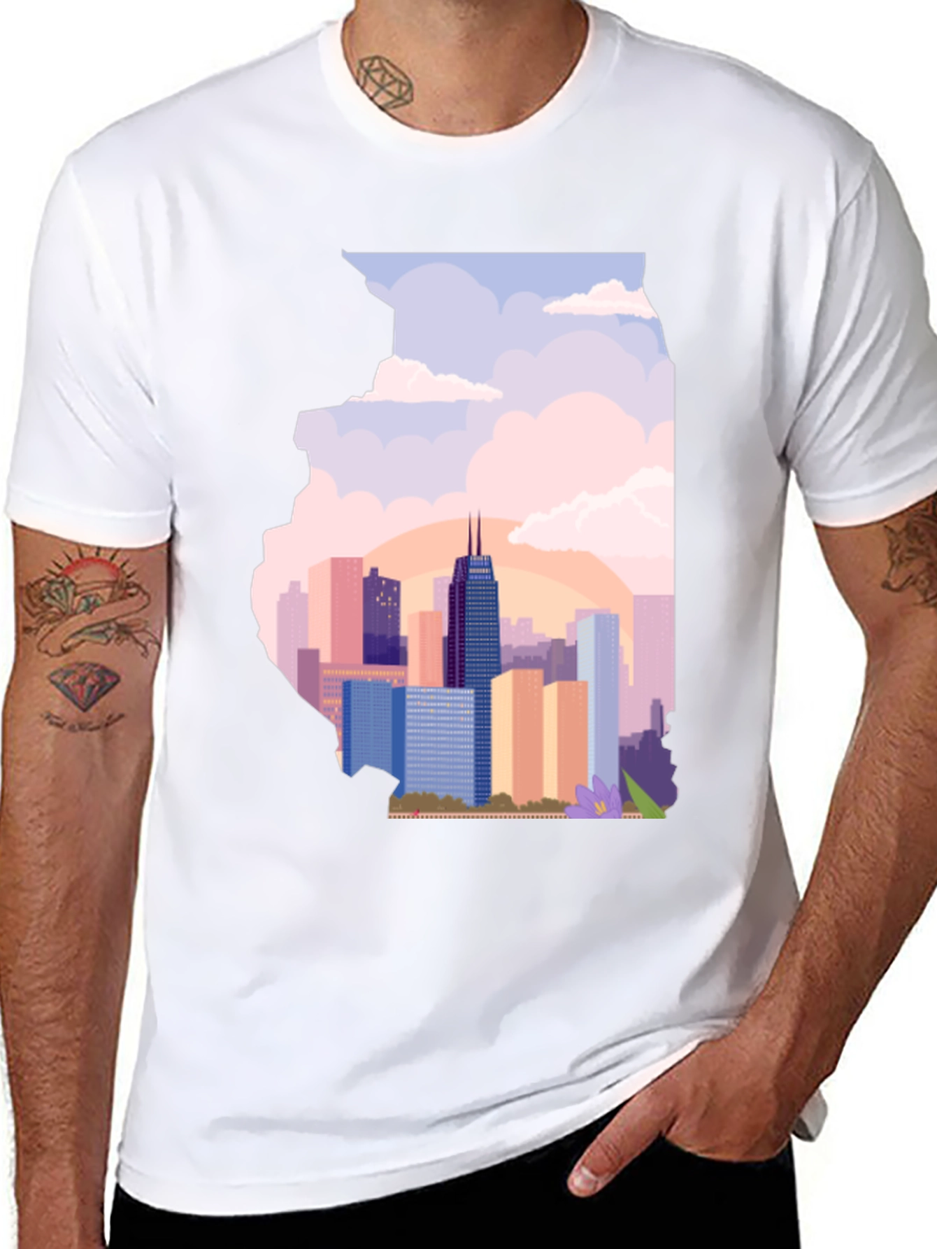 Chicago Skyline Illinois State Silhouette T-Shirt