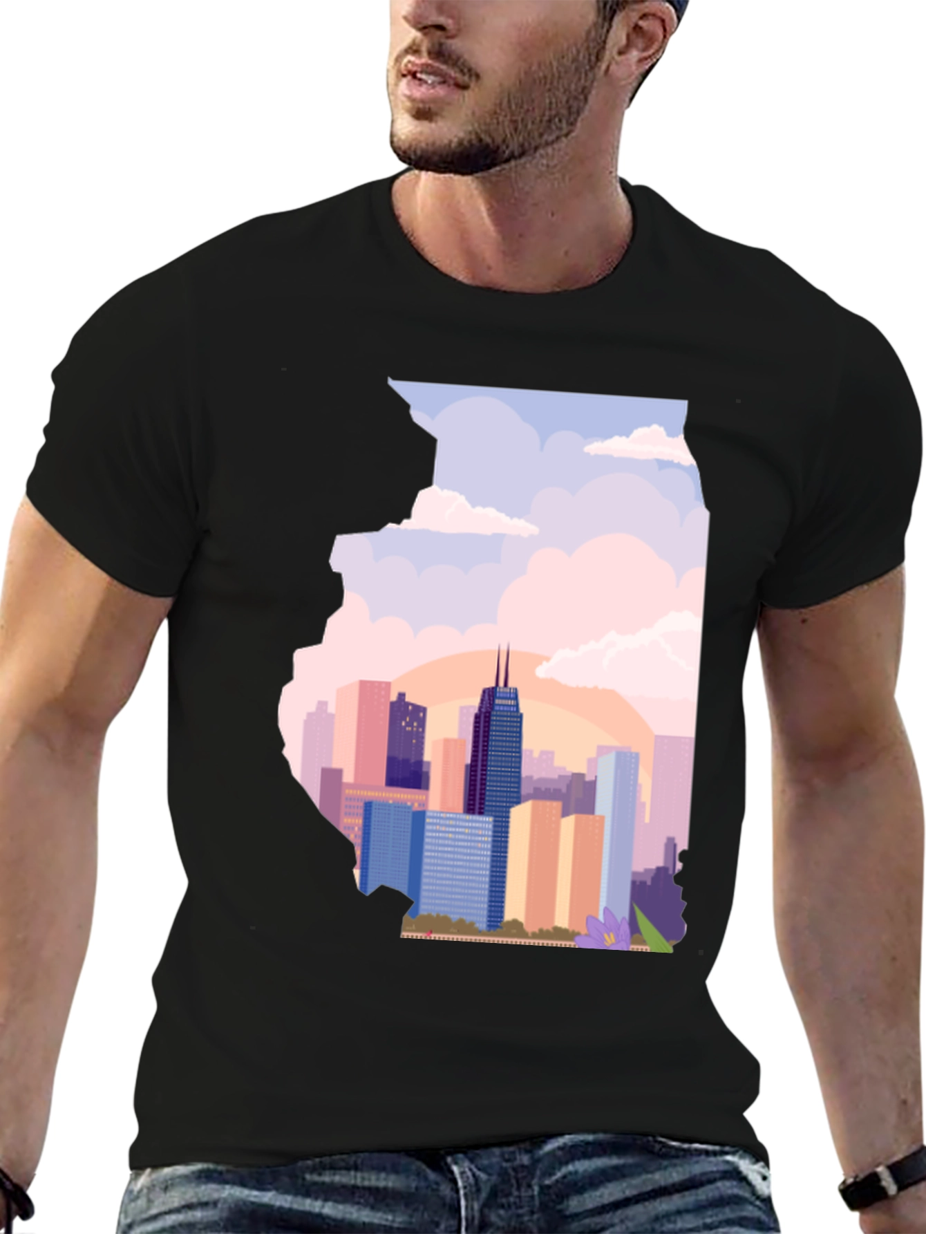 Chicago Skyline Illinois State Silhouette T-Shirt