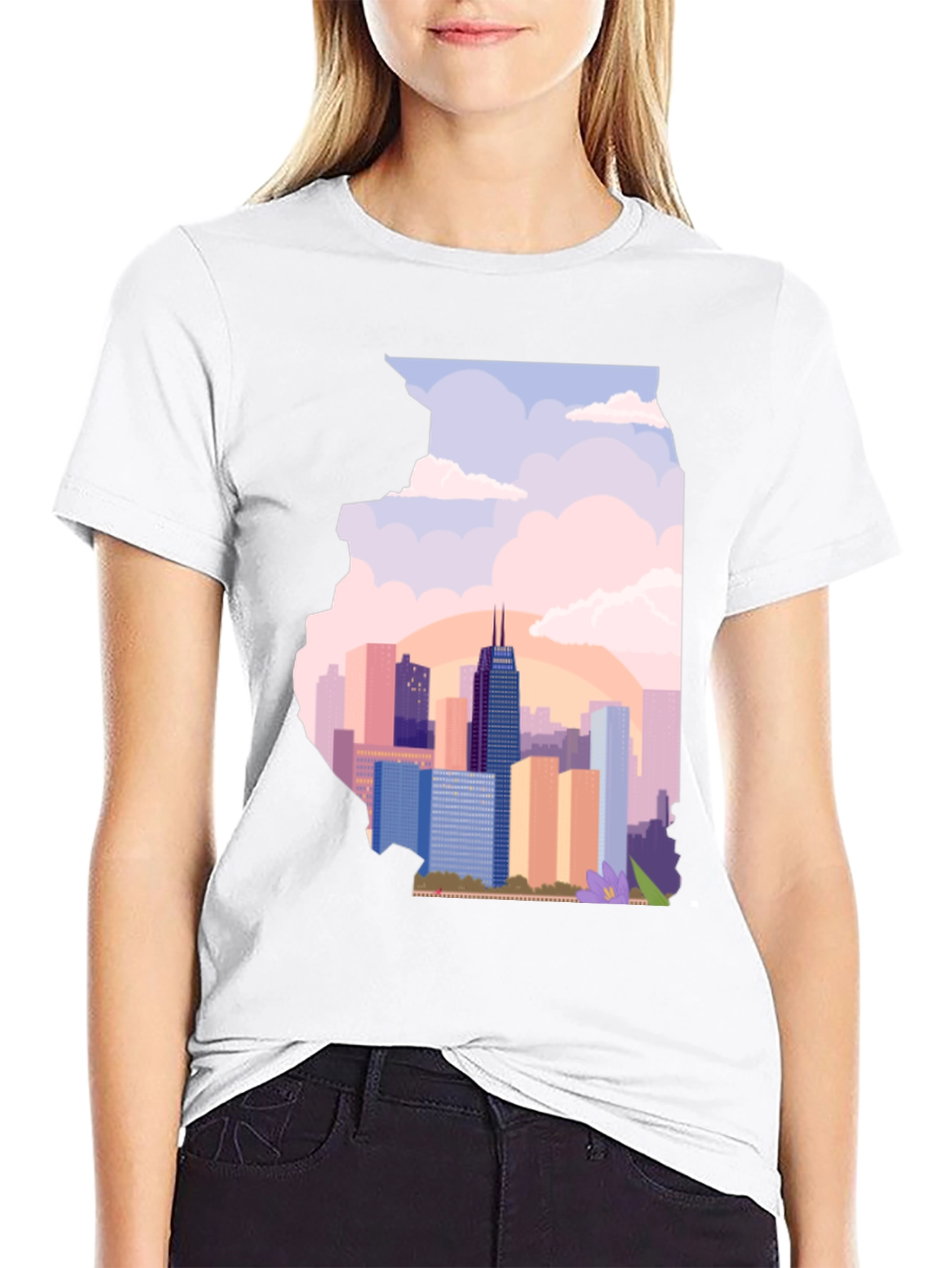 Chicago Skyline Illinois State Silhouette T-Shirt