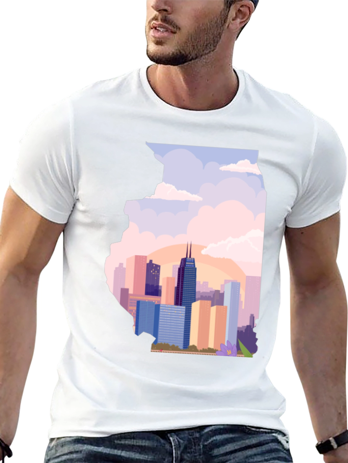 Chicago Skyline Illinois State Silhouette T-Shirt