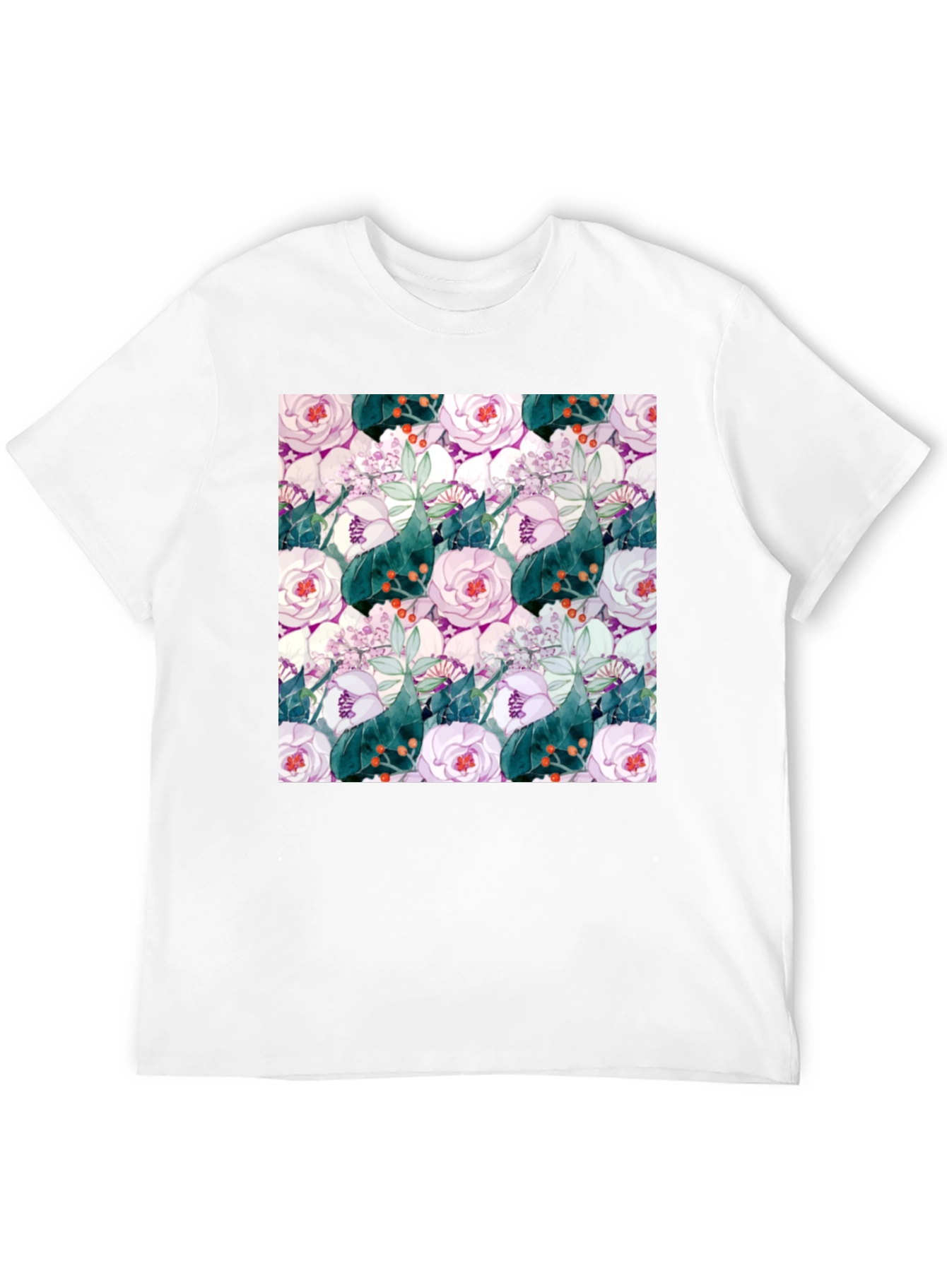 Floral Print Black Crew Neck T-Shirt