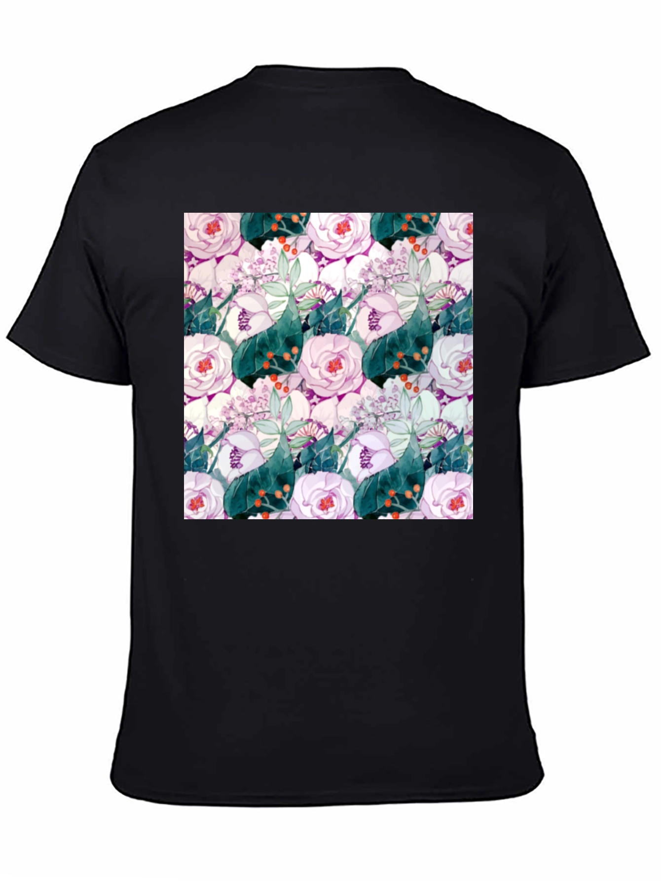 Floral Print Black Crew Neck T-Shirt