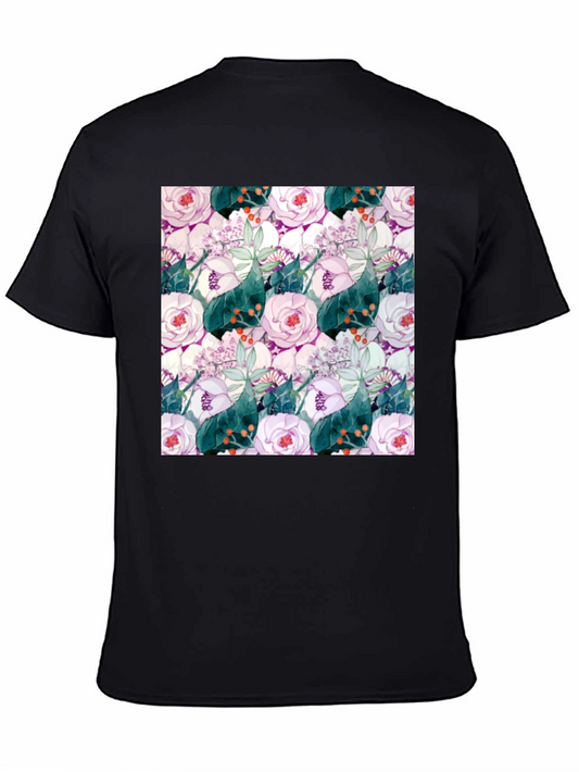 Floral Print Black Crew Neck T-Shirt
